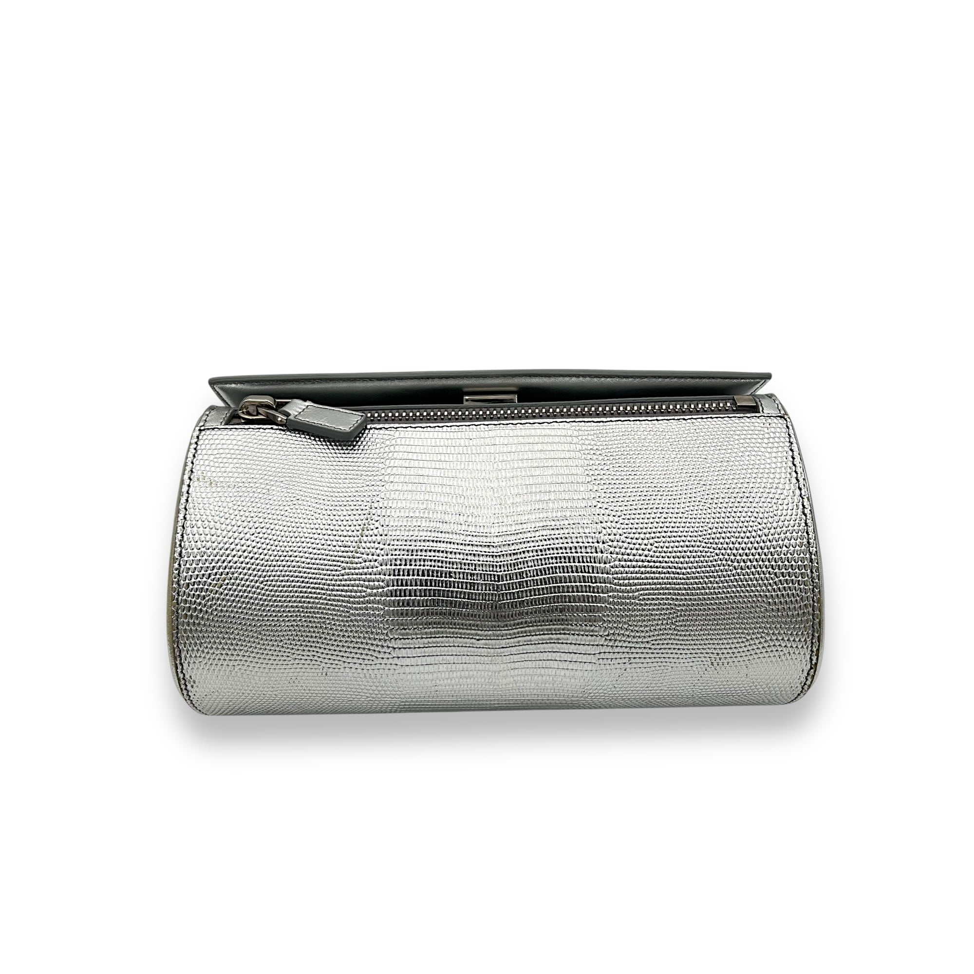 Pandora Box Medium Silver Crossbody Bag in Lizard Embossed Calfskin, Silver hardware - Image 6