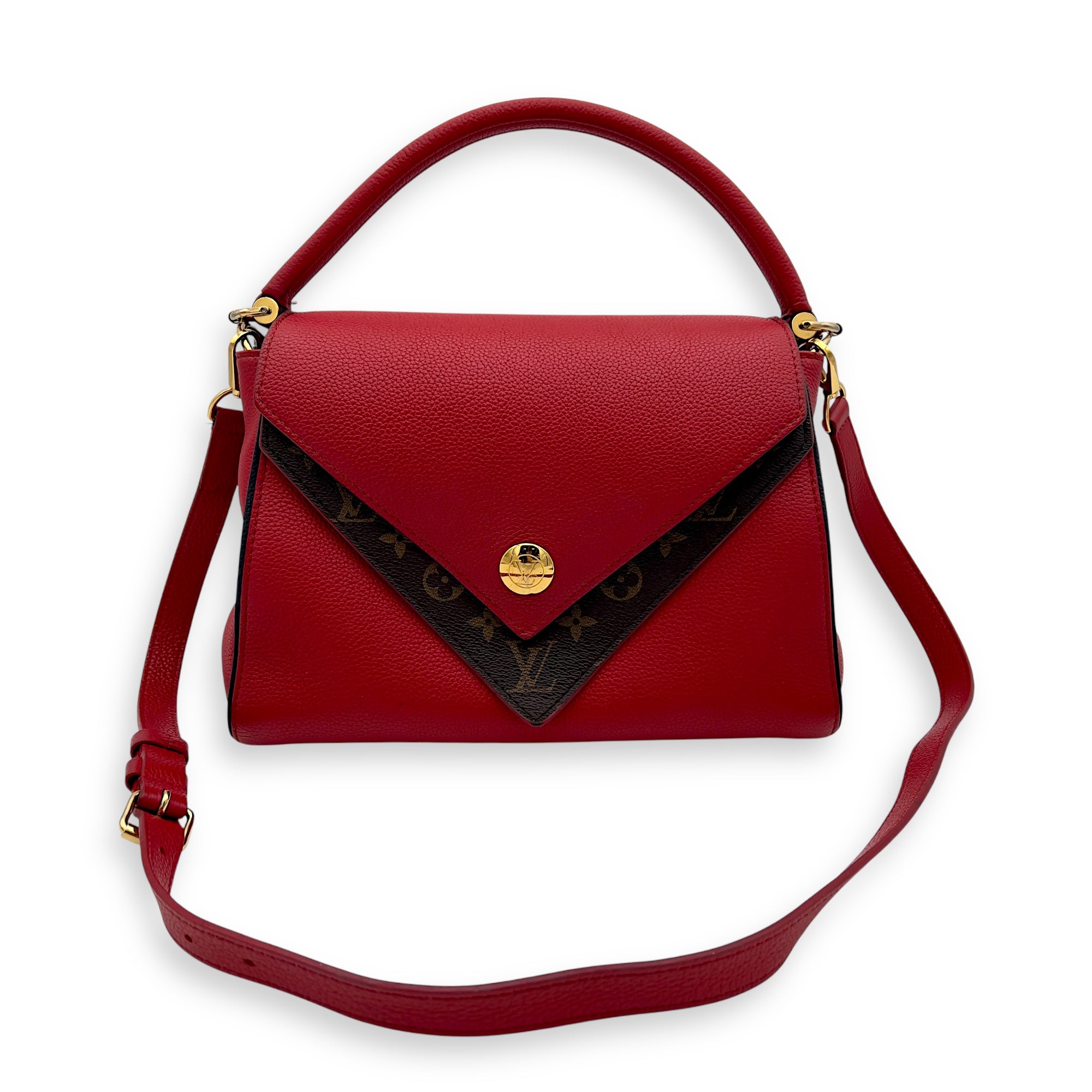 Double V Top Handle Bag Red in Calfskin, Gold hardware - Image 9