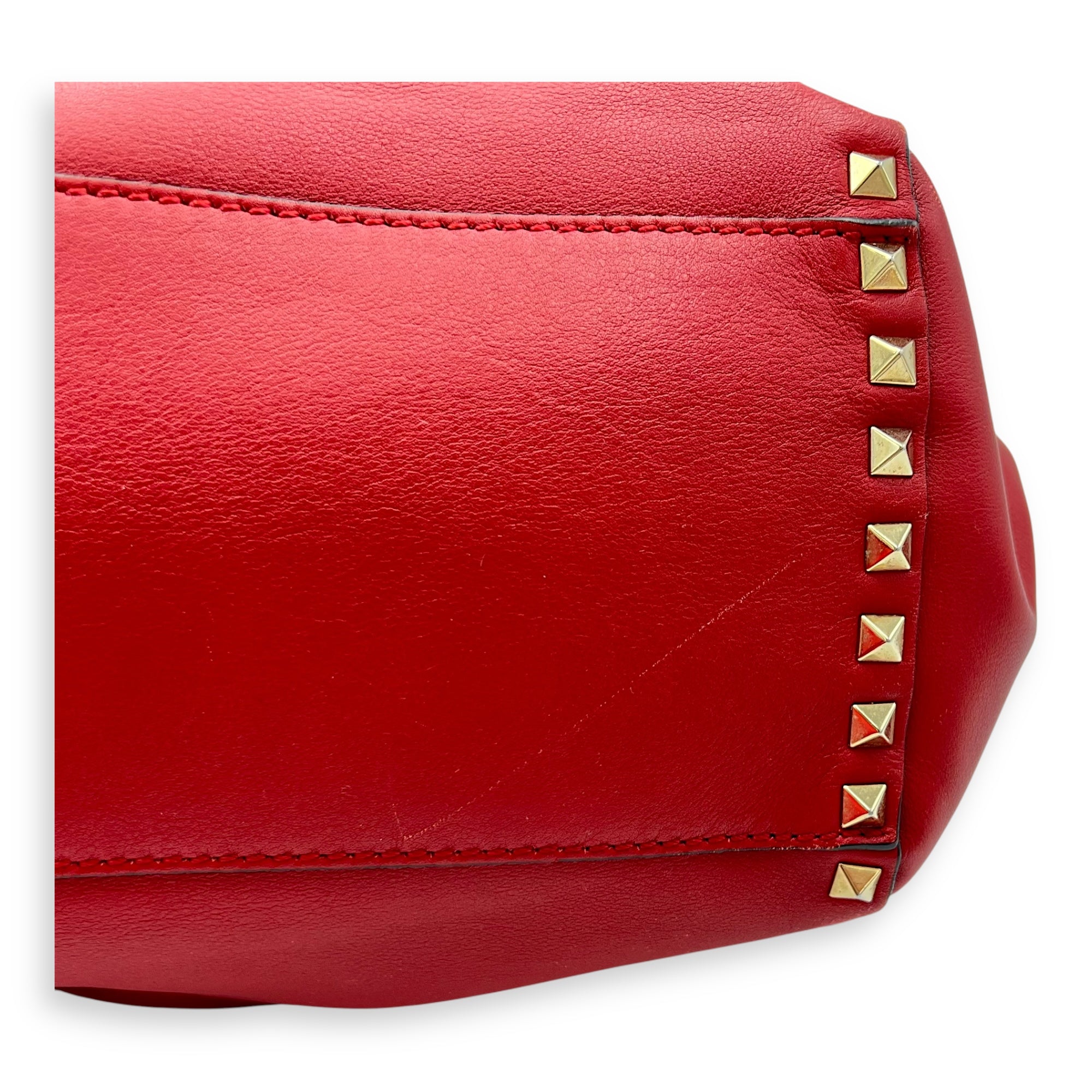 Rockstud Top Handle Bag Red in Calfskin, Gold hardware - Image 13