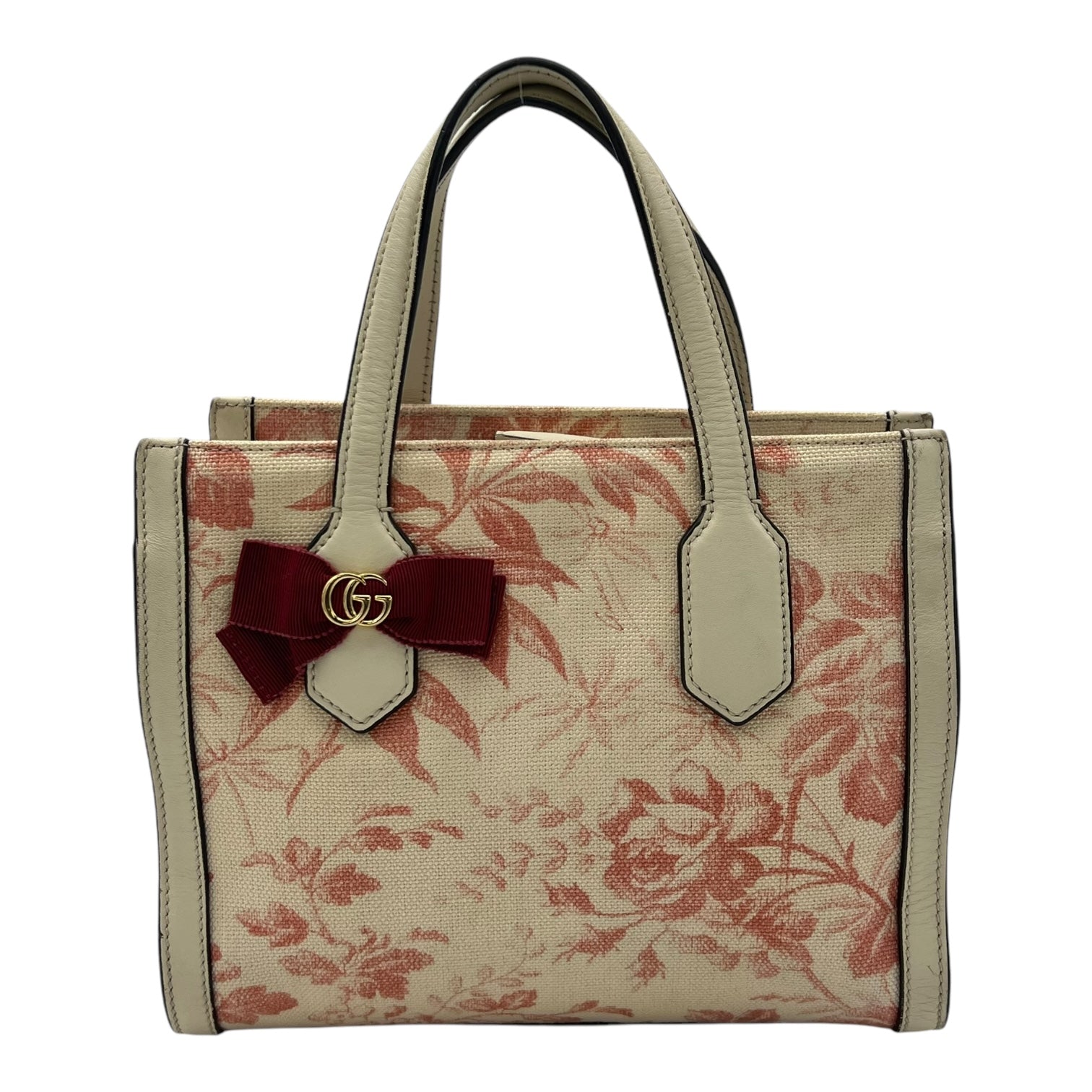 Ribbon Herbarium Top Handle Bag White in Canvas, Gold hardware