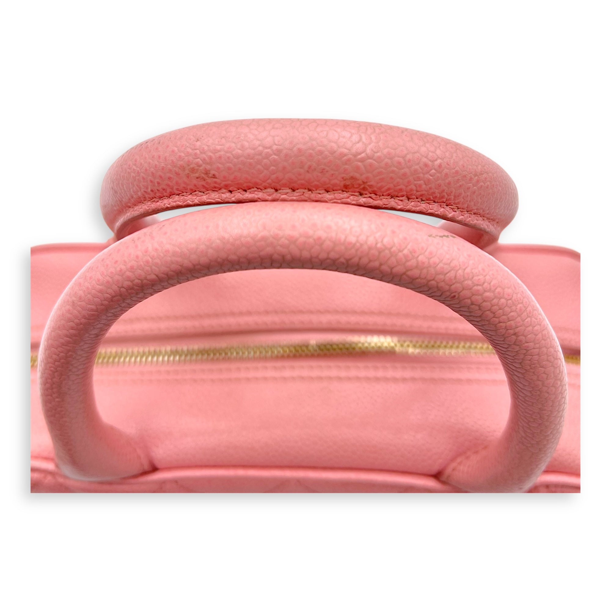 Bowling Pink Top Handle Bag in Caviar Leather, Gold hardware - Image 13