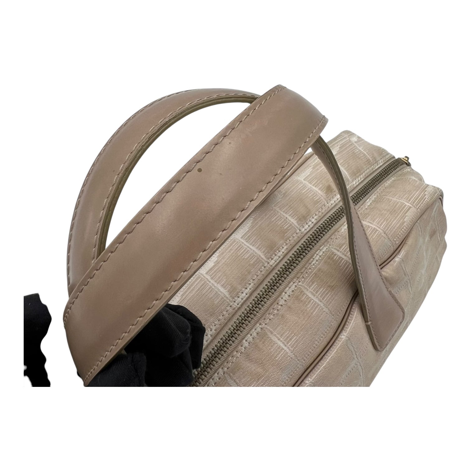Travel Line Top Handle Bag Beige in Jacquard, Gold hardware - Image 14