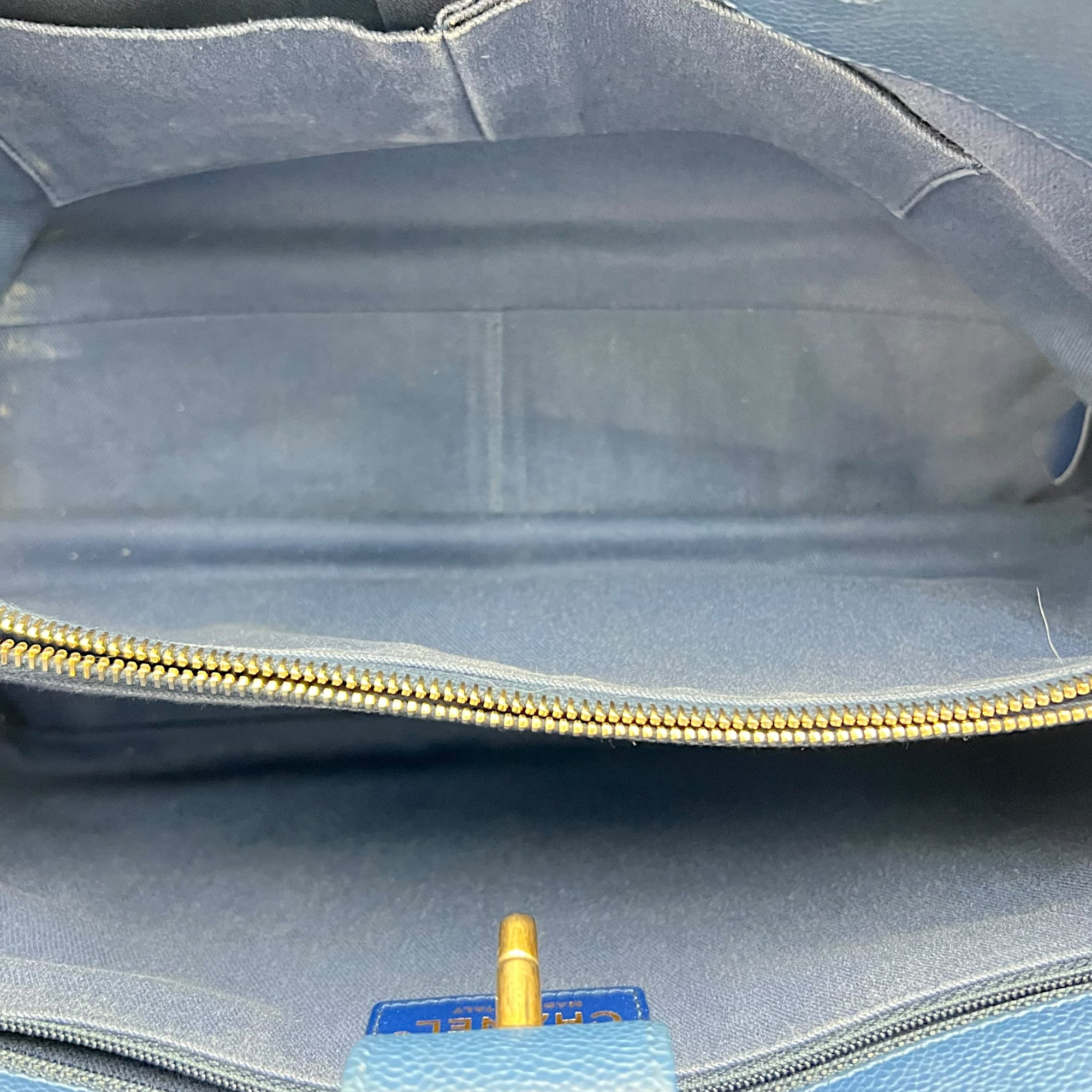 CC Lock Top Handle Bag Blue in Caviar Leather, Gold hardware - Image 7