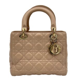 Lady Dior Top Handle Bag Beige in Lambskin, Gold hardware