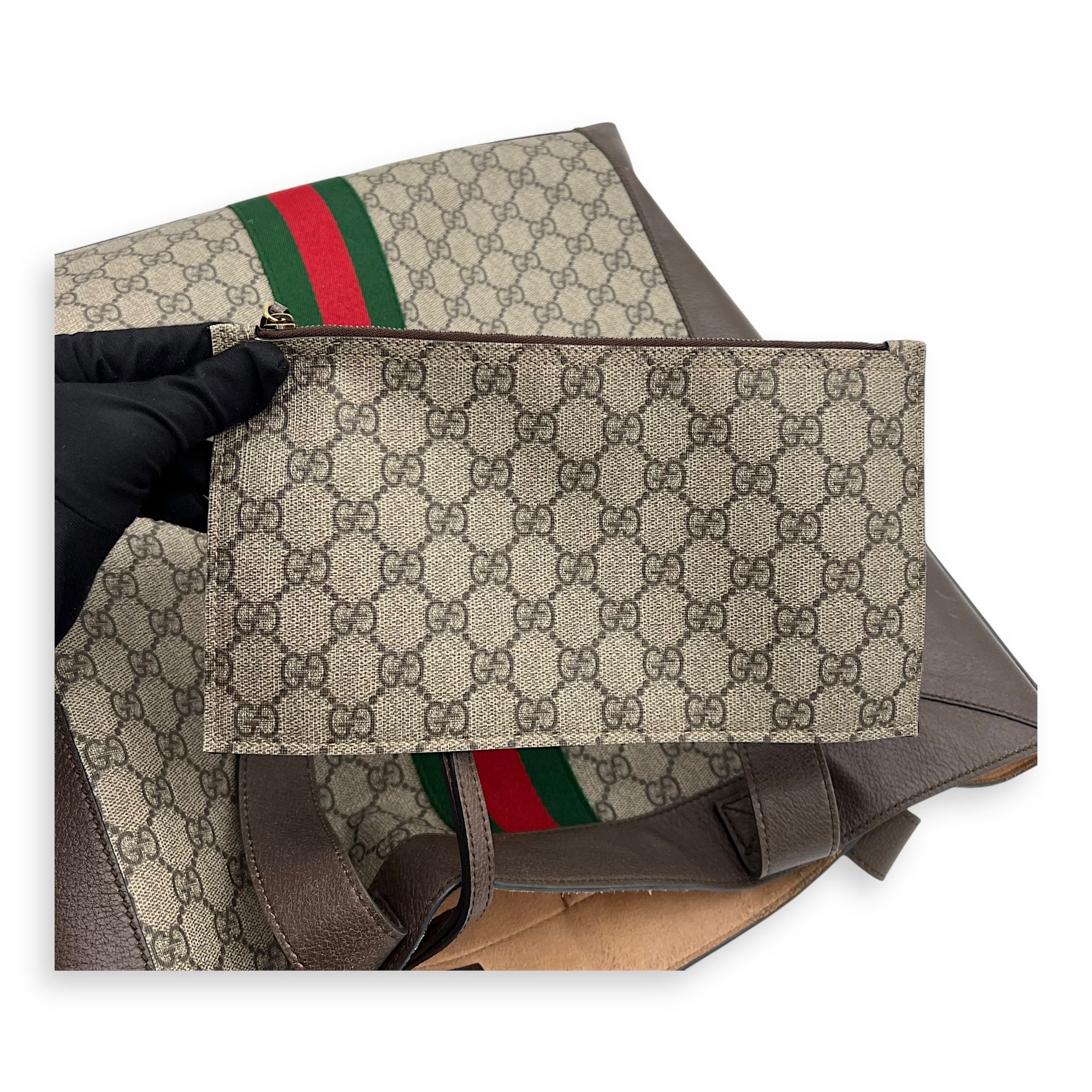 Ophidia Tote Bag Brown in Coated Canvas, Gold hardware - Image 16