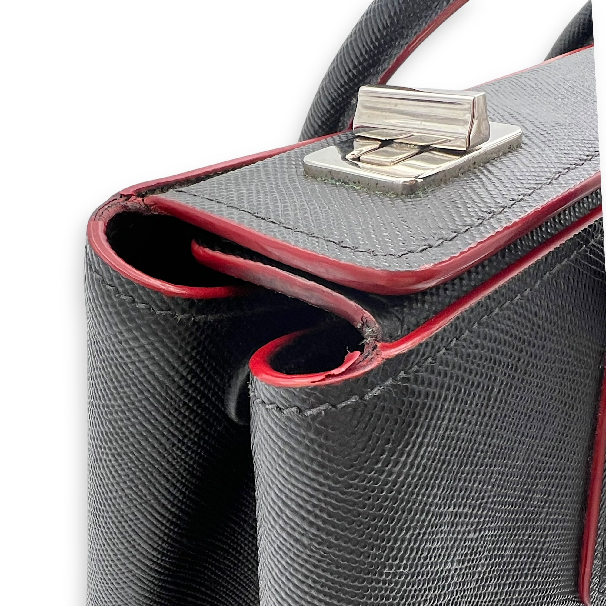2 way turnlock bag Top Handle Bag Black in Saffiano Leather, Silver hardware - Image 14