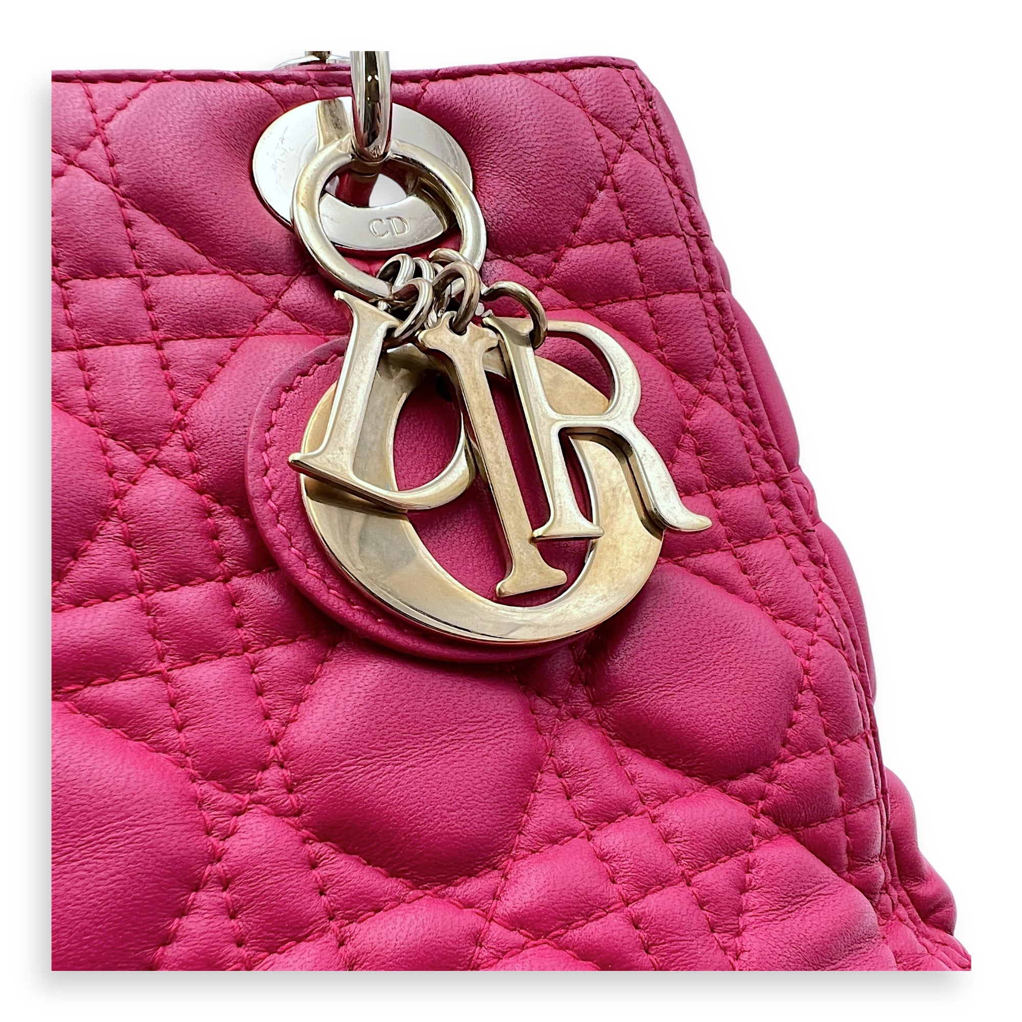 Lady Dior Medium Pink Top Handle Bag in Lambskin, Gold hardware - Image 15