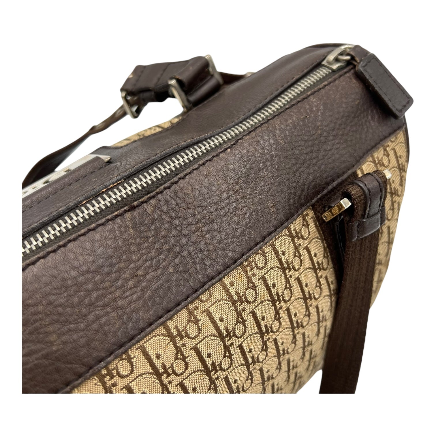 Street Chic Trotter Boston Brown Top Handle Bag in Jacquard, Silver hardware - Image 13