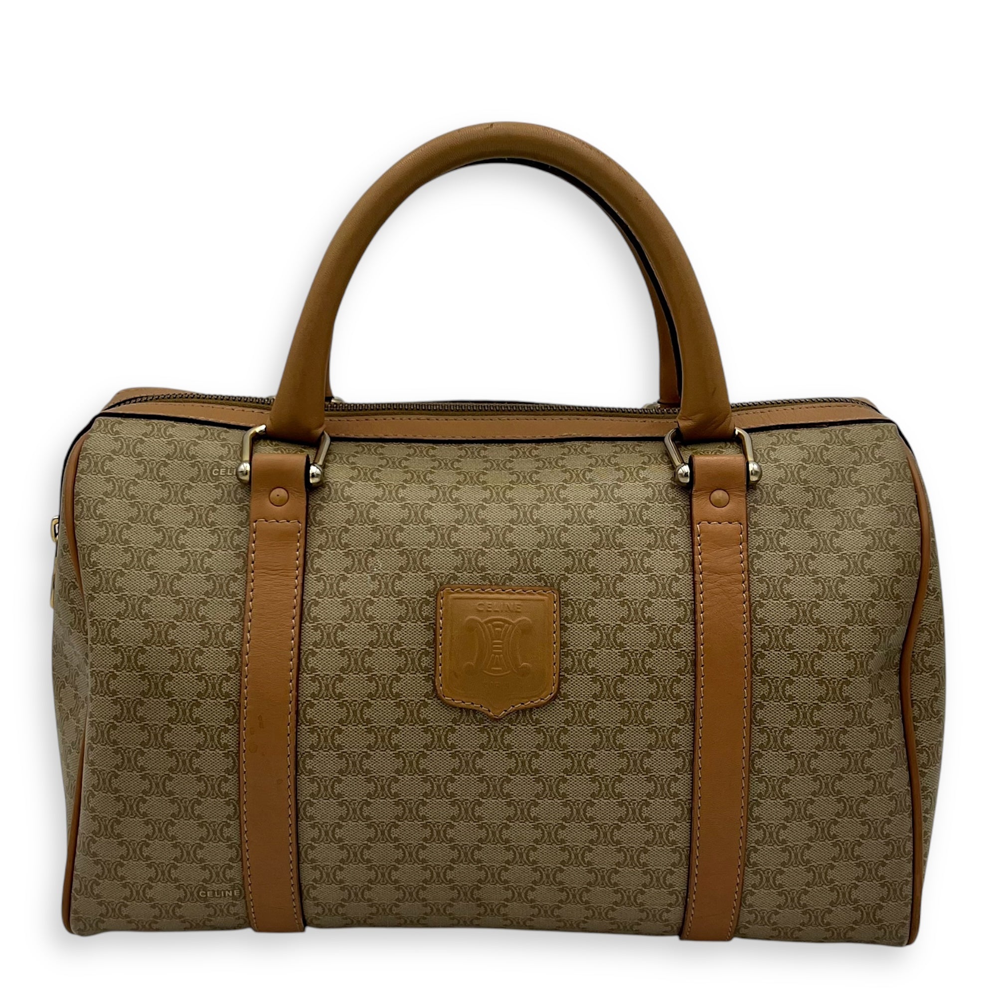 Vintage Macadam Boston Top Handle Bag Beige in Coated Canvas, Gold hardware