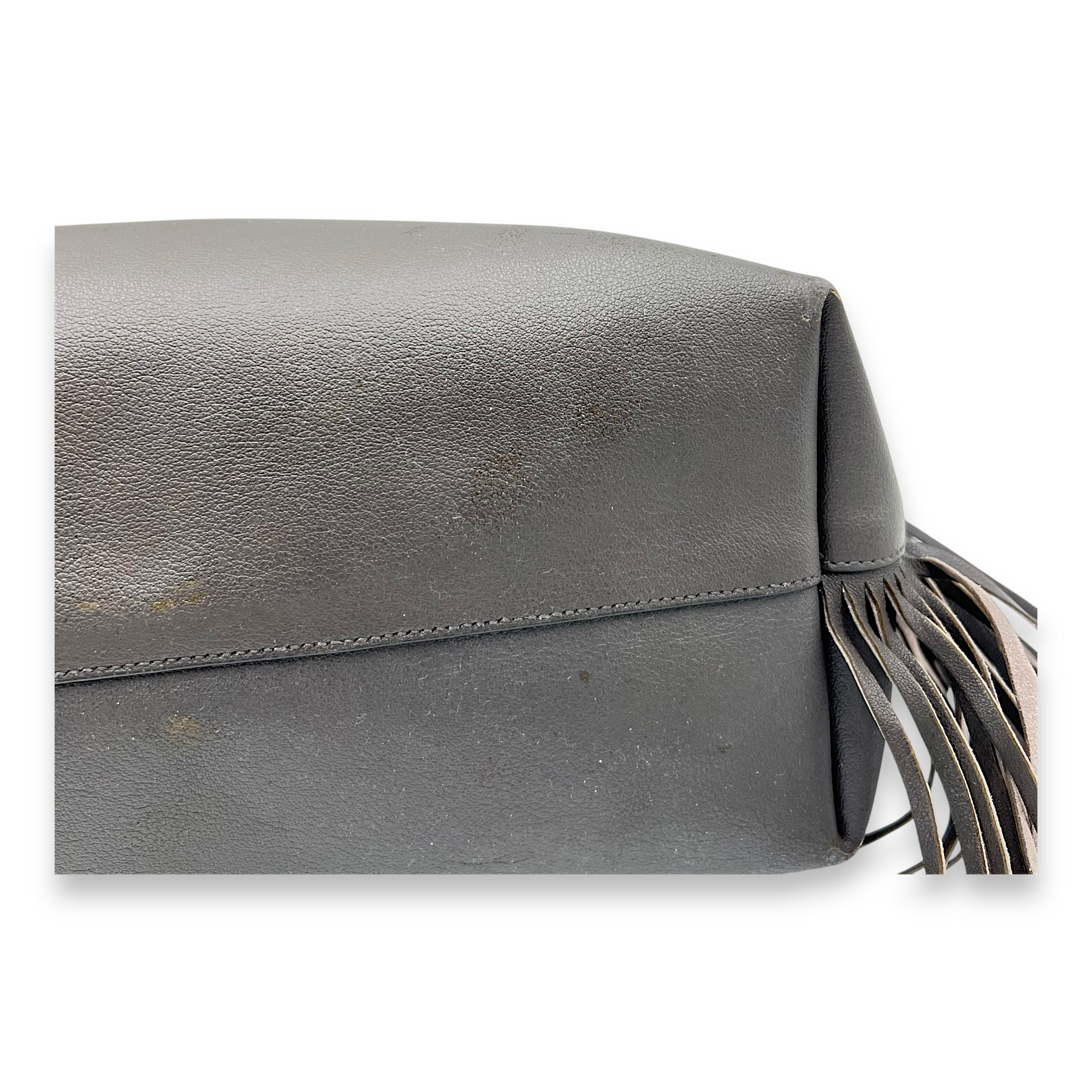 East West Shopping Fringe Tote Bag Grey in Calfskin, Silver hardware - Image 8