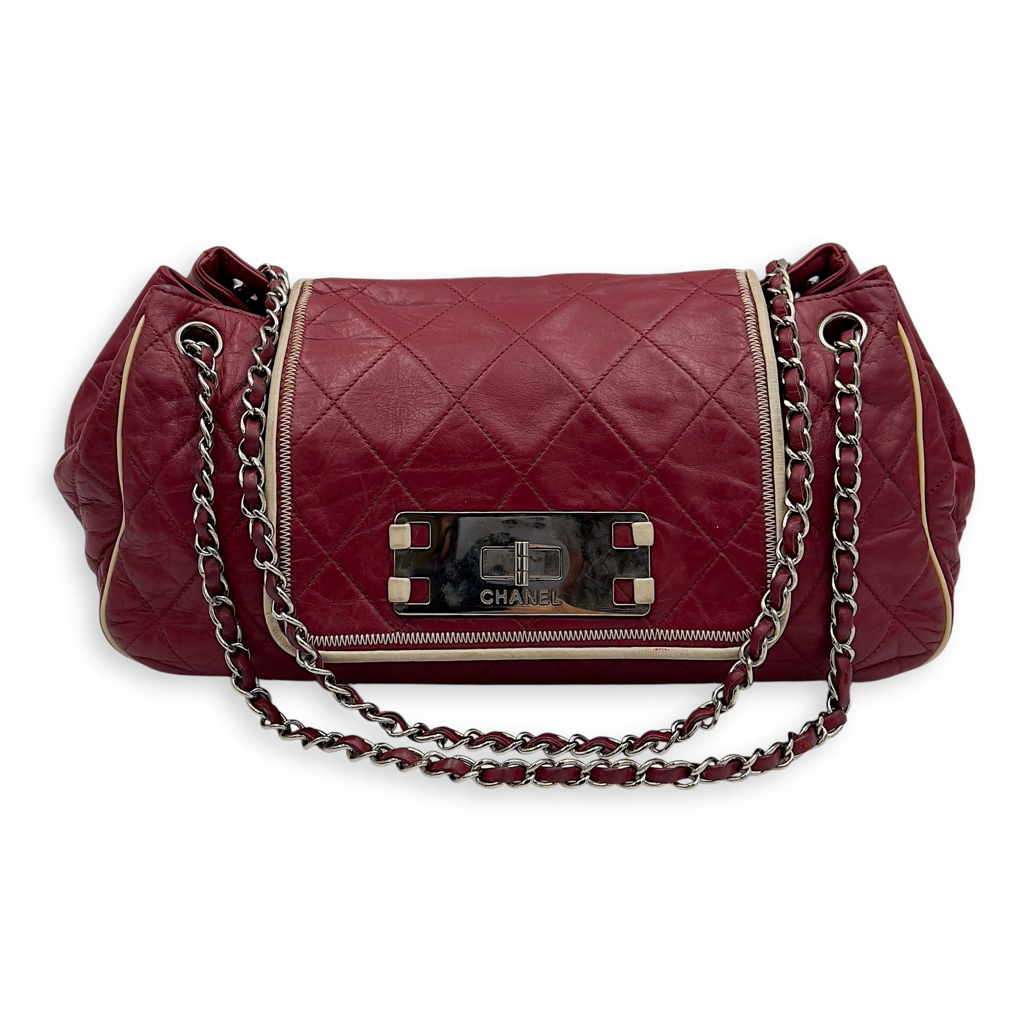 East West Shoulder Bag Red in Calfskin, Silver hardware - Image 14