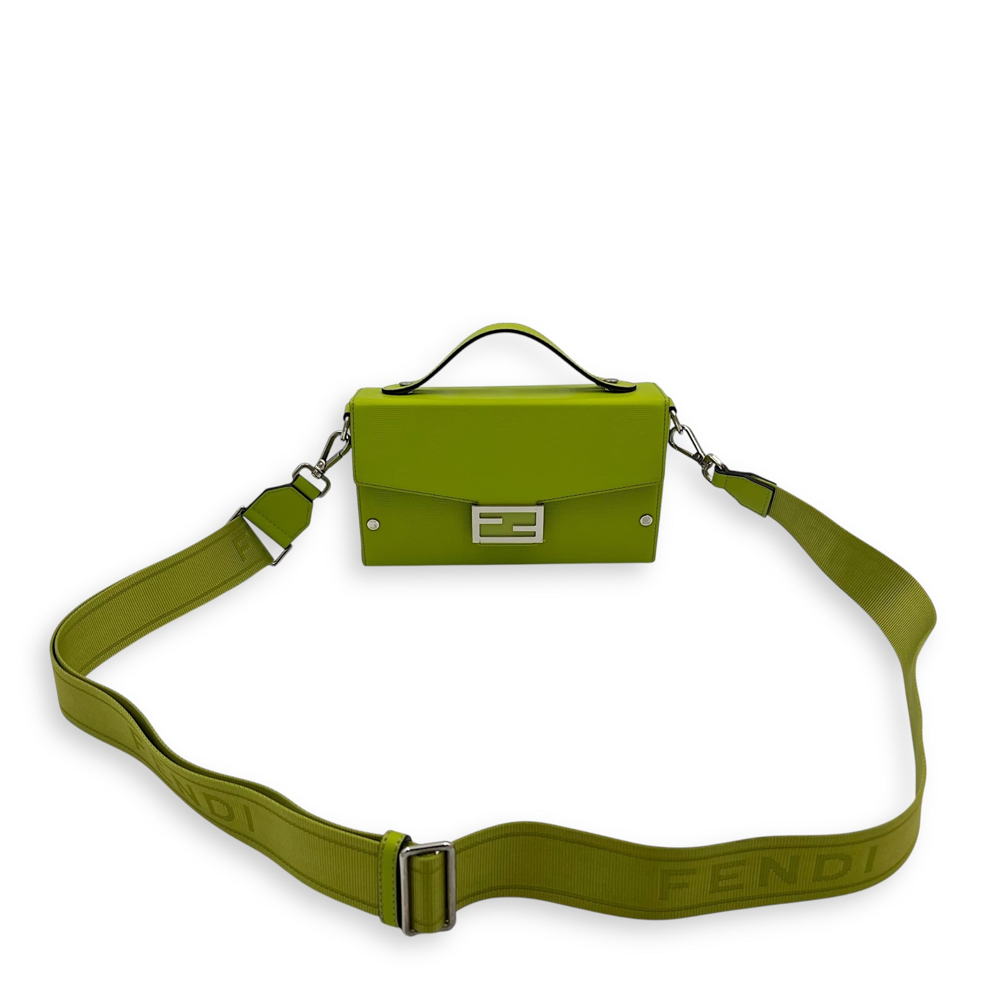 Baguette Green Crossbody Bag in Calfskin, Silver hardware - Image 16