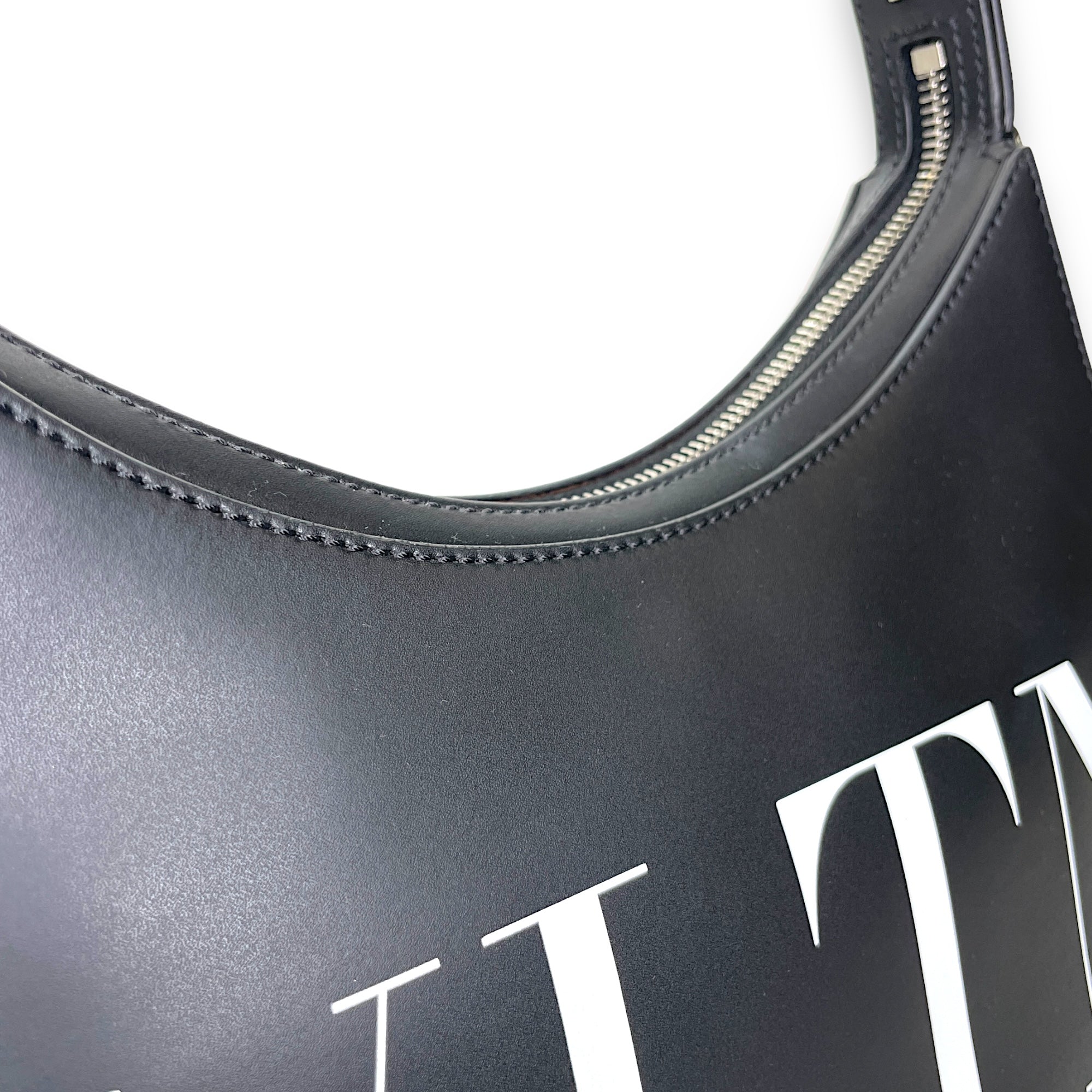 VLTN Hobo Small Black Shoulder Bag in Calfskin, Silver hardware - Image 7