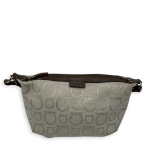 Gancini White Shoulder Bag in Canvas, Silver hardware