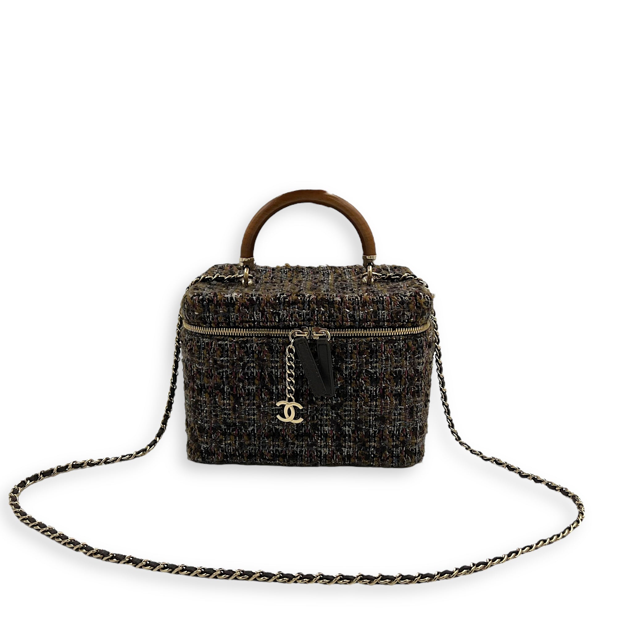 Vanity Case Wood Multi-colour Top Handle Bag in Tweed, Gold hardware - Image 18