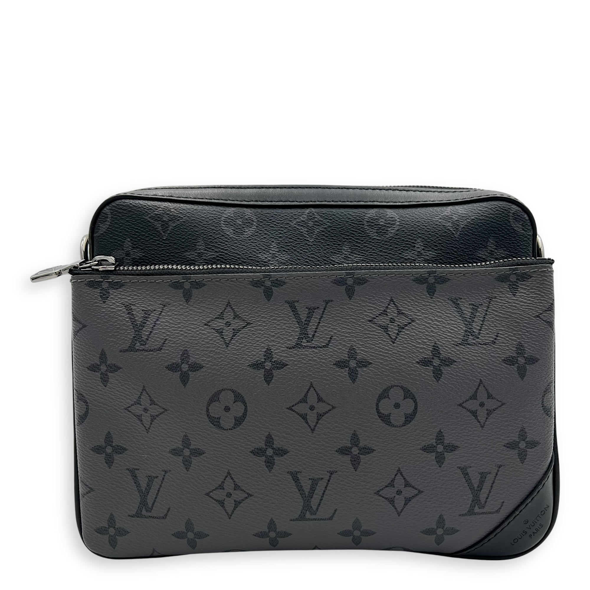 Trio Messenger Grey in Monogram Coated Canvas, Silver hardware