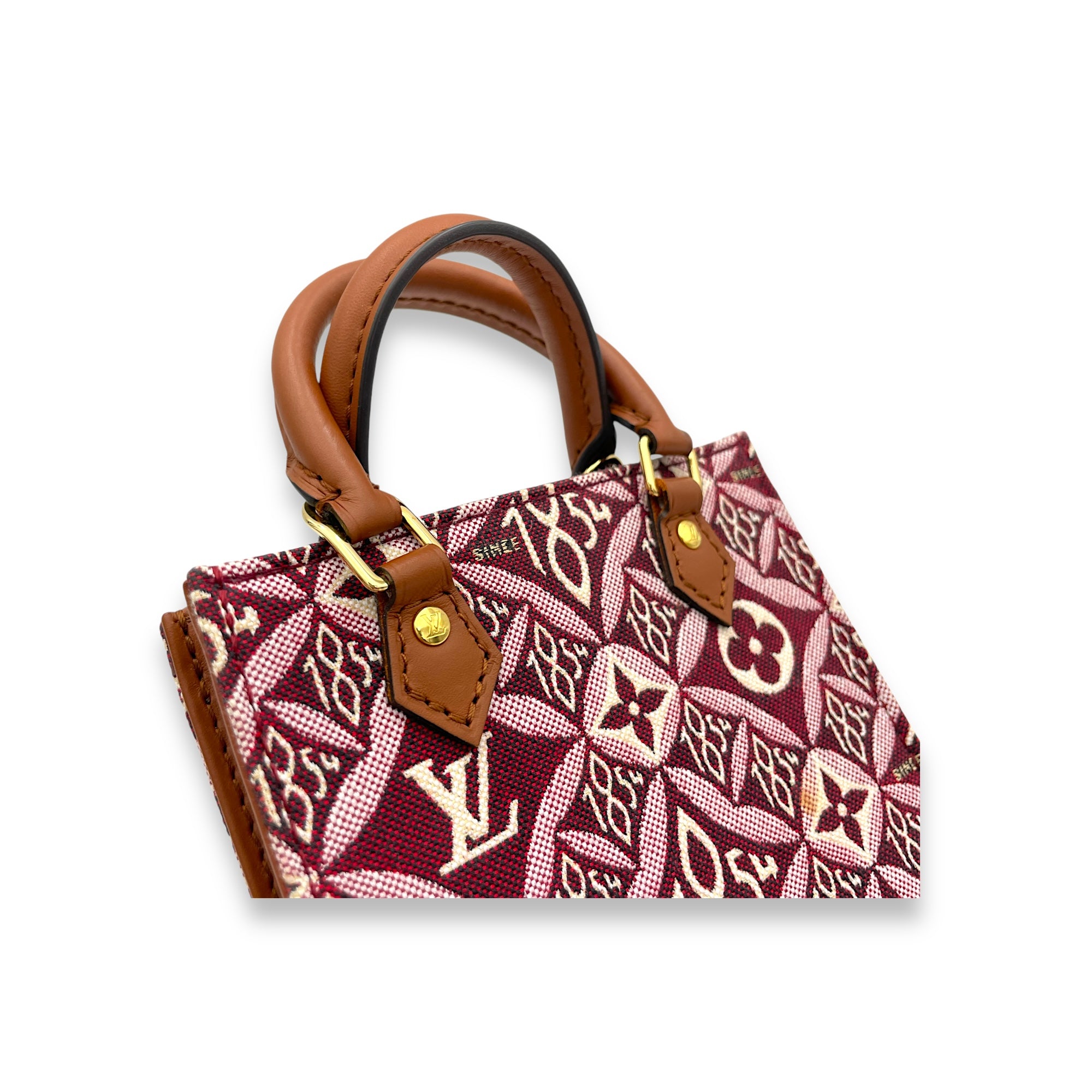 Since 1854 Sac Plat Petite Red Top Handle Bag in Canvas, Gold hardware - Image 7