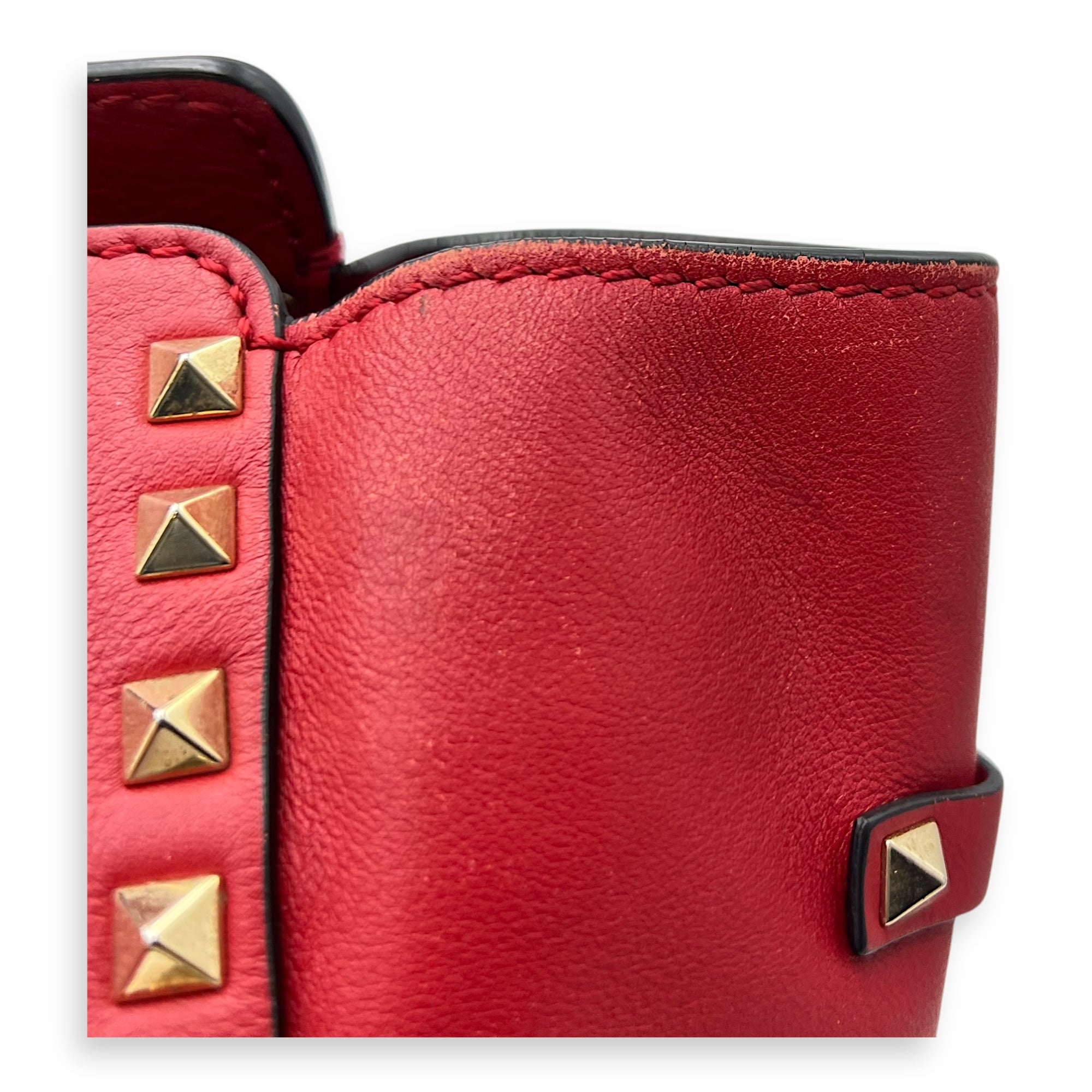 Rockstud Top Handle Bag Red in Calfskin, Gold hardware - Image 18