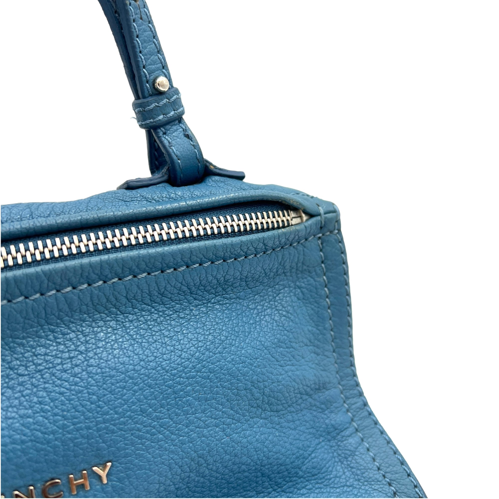 Pandora Crossbody Bag Mini Blue in Calfskin , Silver Hardware - Image 10