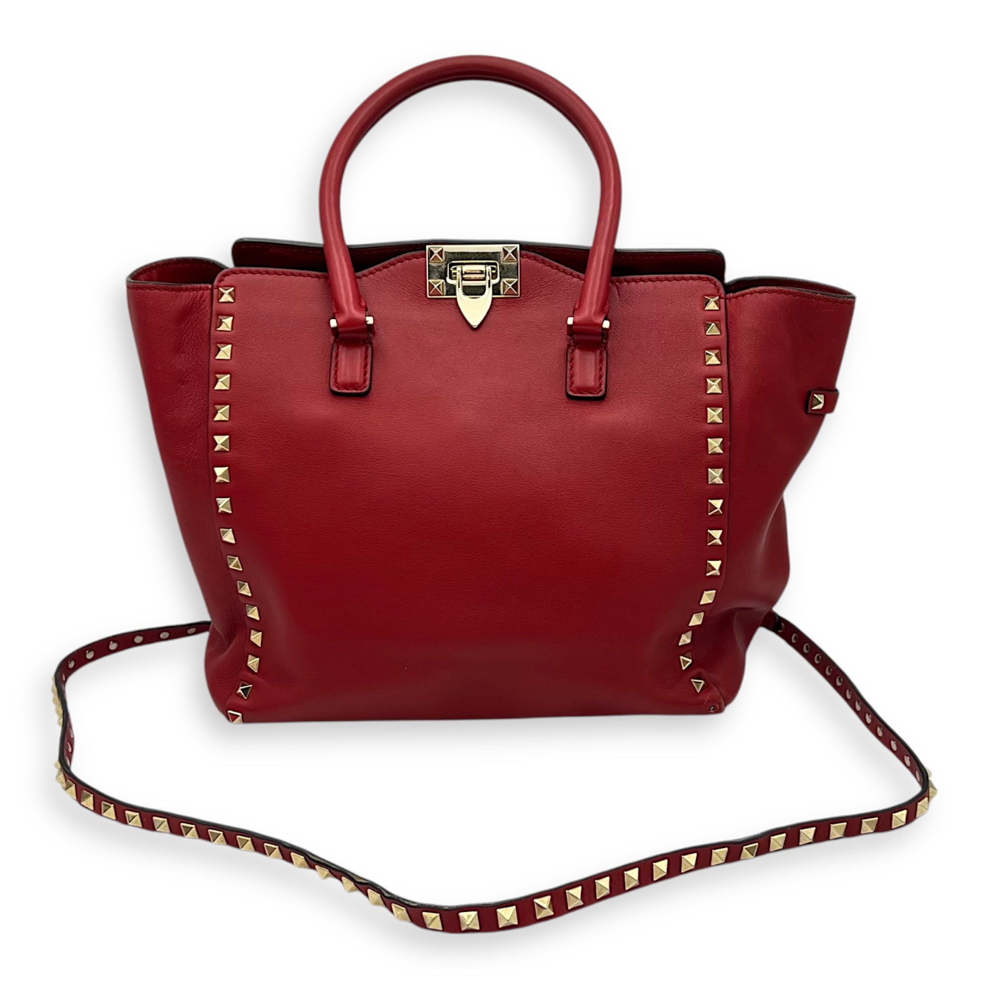 Rockstud Top Handle Bag Red in Calfskin, Gold hardware - Image 21