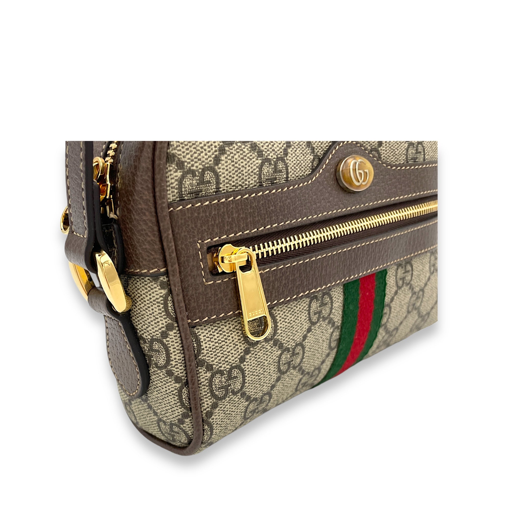 GG Supreme Web Ophidia Brown Crossbody Bag in Monogram Coated Canvas, Gold hardware - Image 11