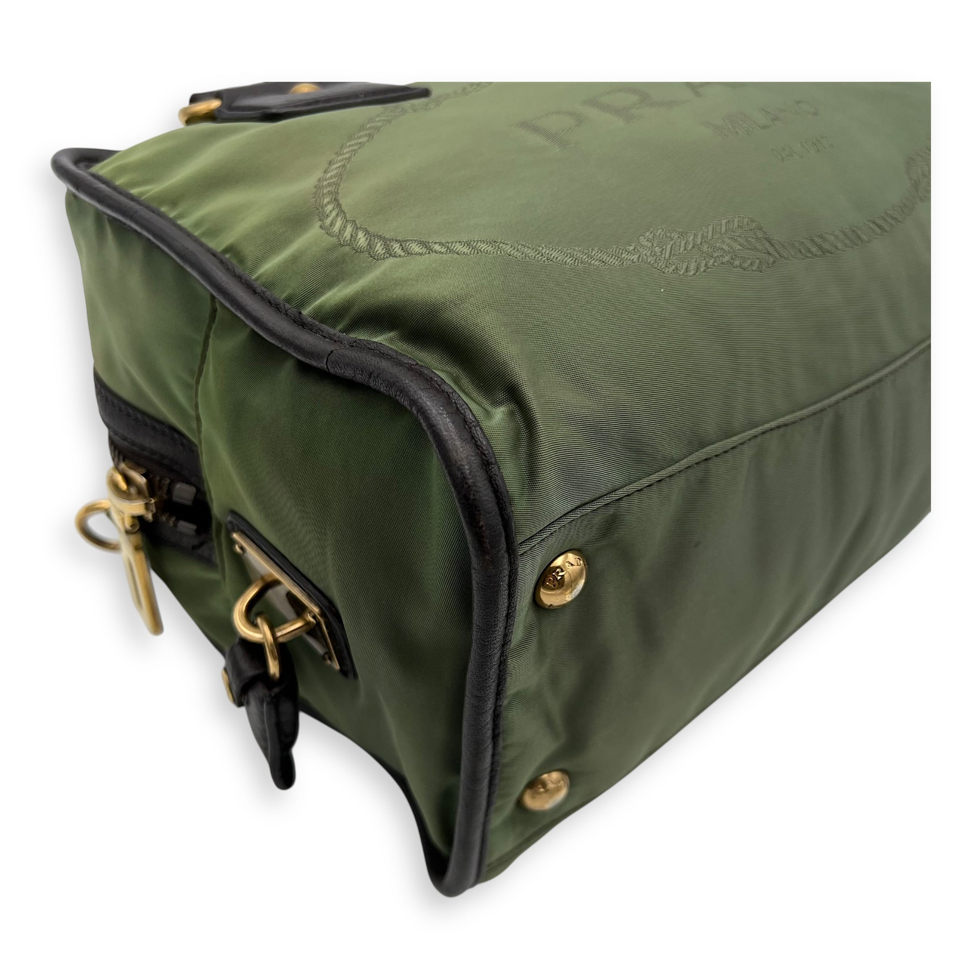 Logo Green Top Handle Bag in Jacquard Nylon, Gold hardware - Image 8