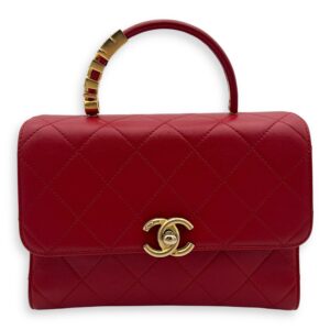 CC Pearl Top Handle Bag Red in Lambskin, Gold hardware