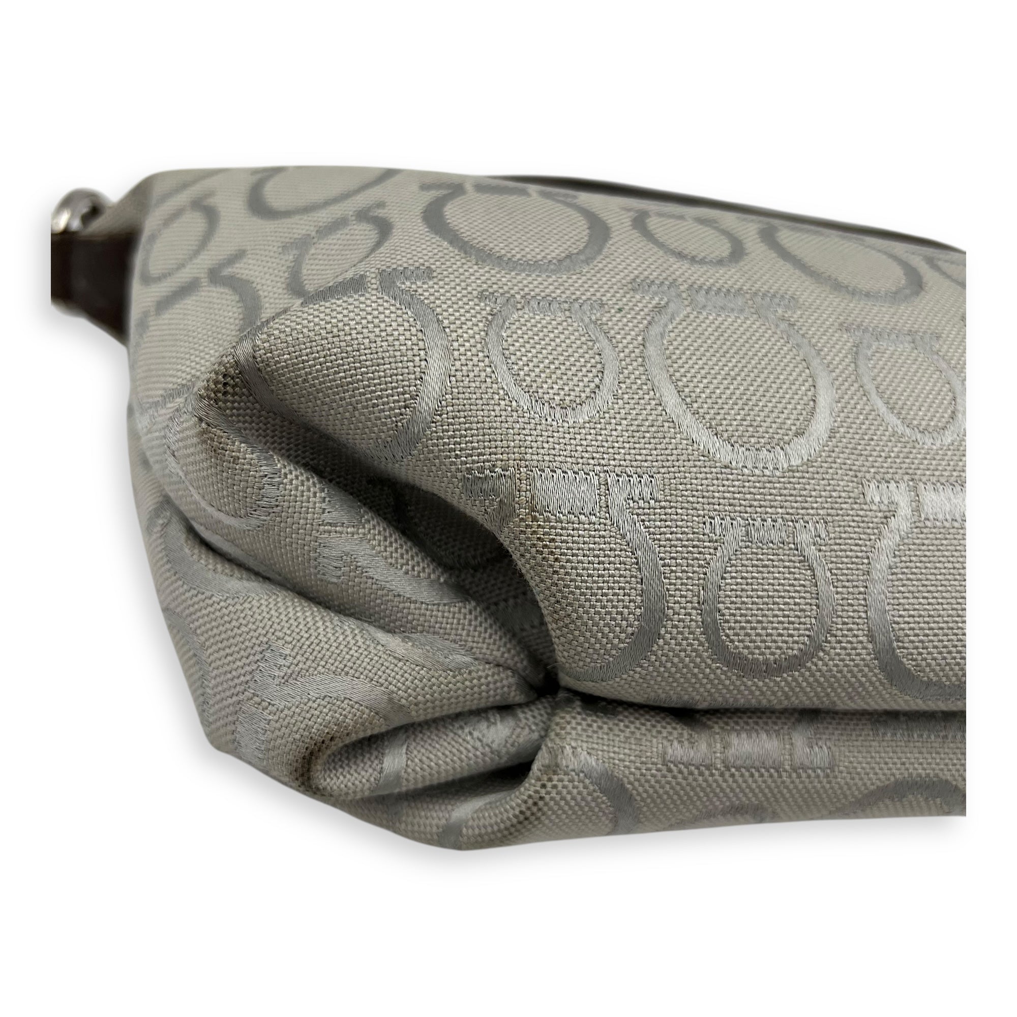 Gancini White Shoulder Bag in Canvas, Silver hardware - Image 10