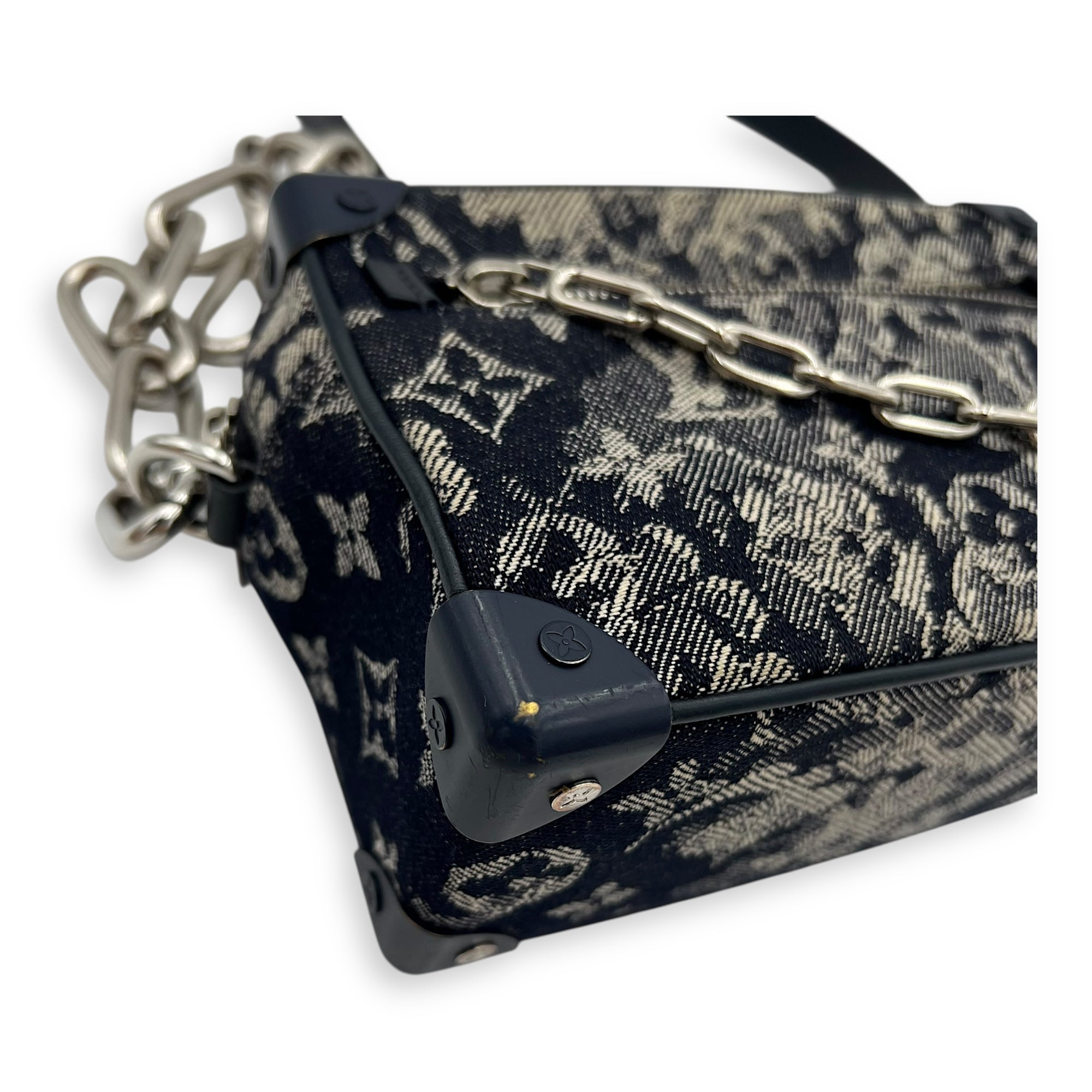 Soft Trunk Shoulder Bag Blue in Denim, Silver hardware - Image 8