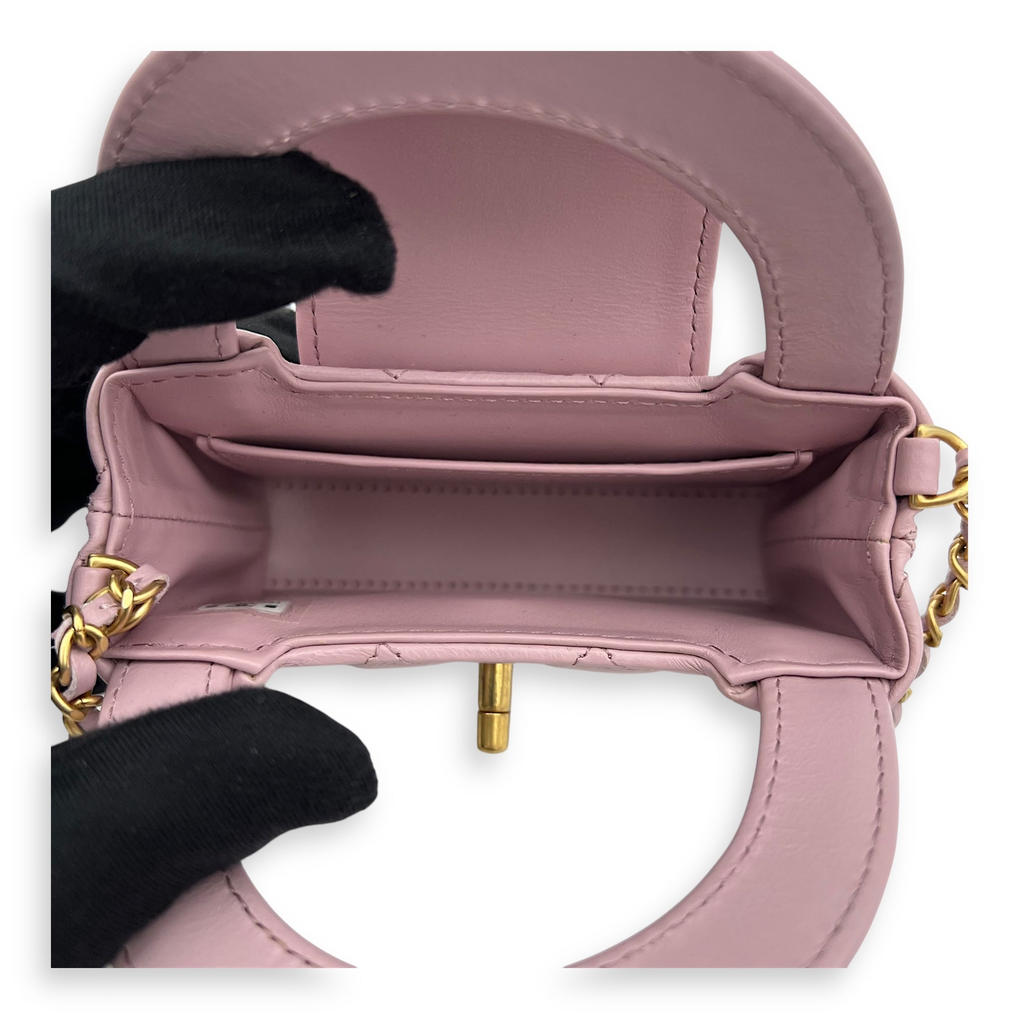 Kelly Top Handle Bag Nano Pink in Calfskin, Gold hardware - Image 7
