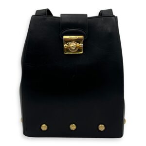 Gancini Black Shoulder Bag in Calfskin, Gold hardware