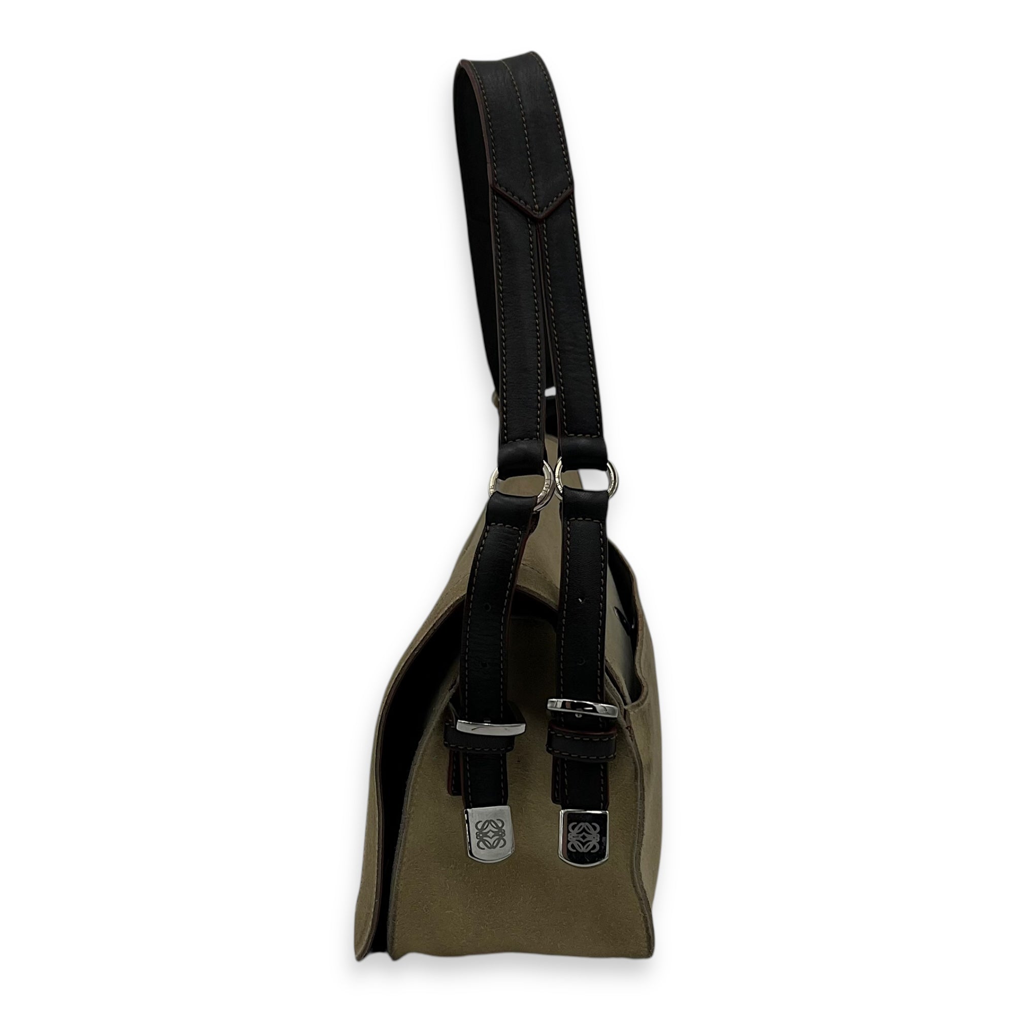 Anagram Shoulder Bag Brown in Suede Leather, Silver hardware - Image 4