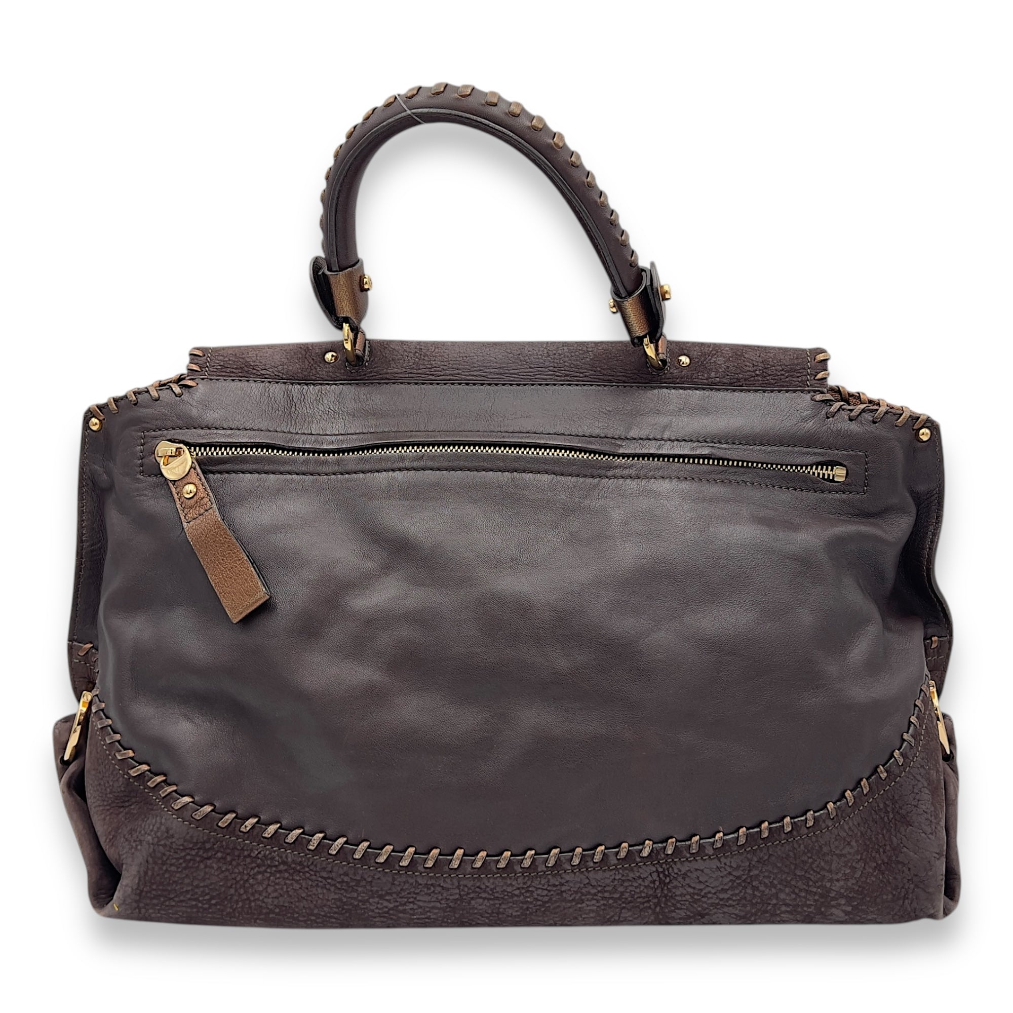 Tote Medium Brown Top Handle Bag in Calfskin, Gold hardware - Image 3