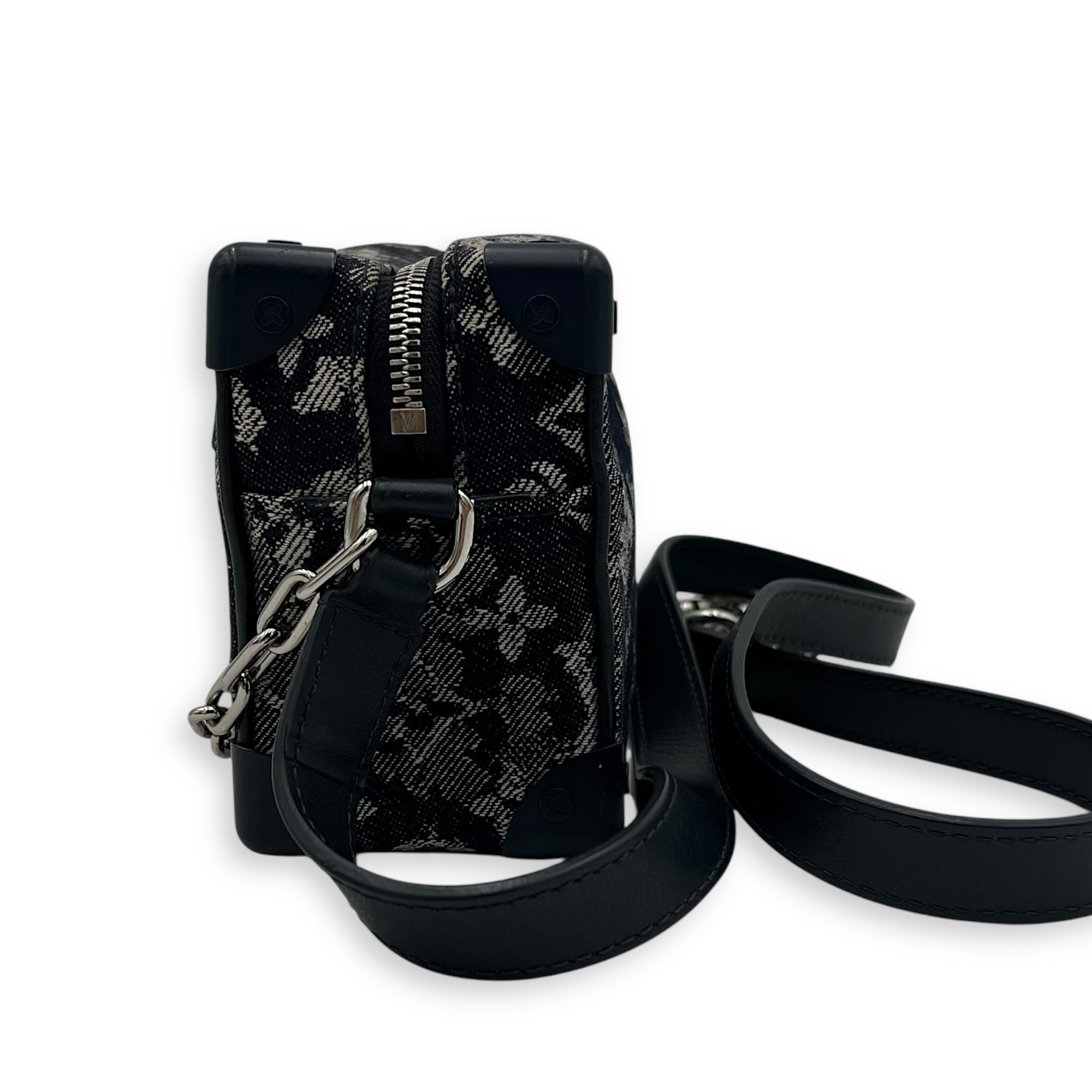 Soft Trunk Shoulder Bag Blue in Denim, Silver hardware - Image 25