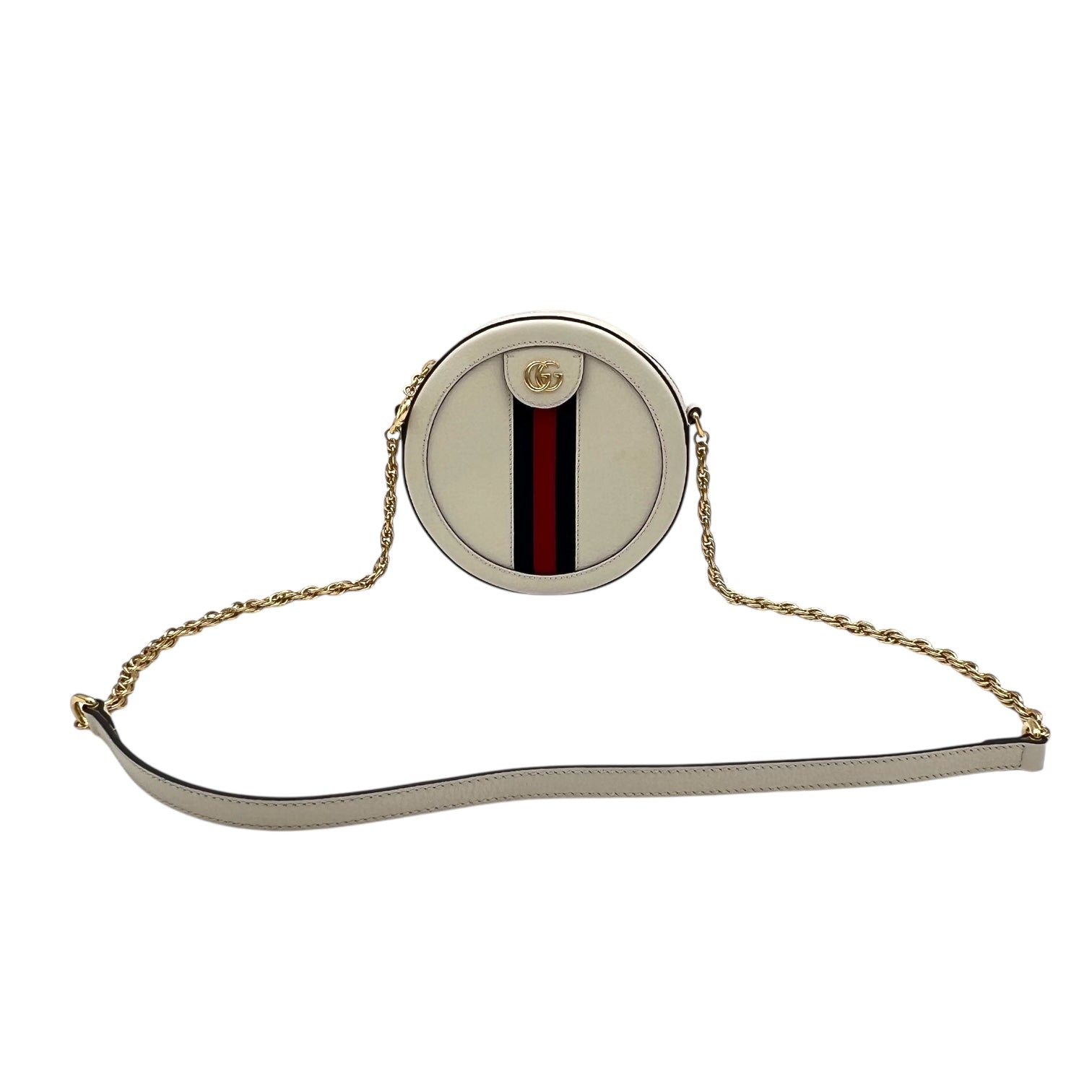 Ophidia Shoulder Bag Round White in Calfskin, Gold hardware - Image 11