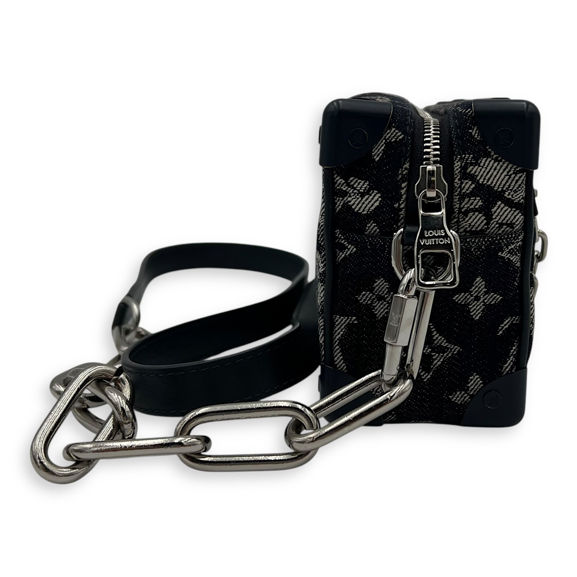 Soft Trunk Shoulder Bag Blue in Denim, Silver hardware - Image 4