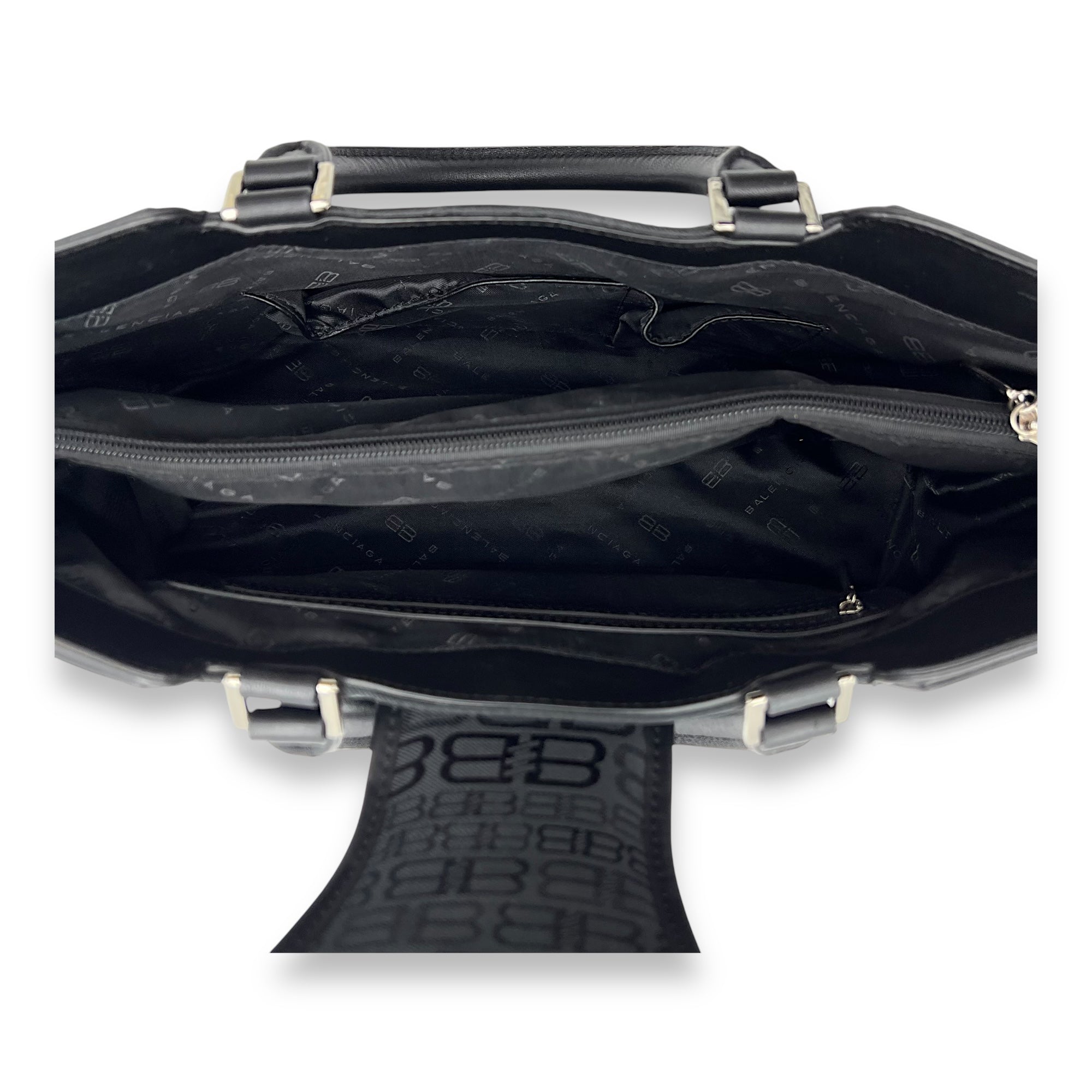 Logo Monogram Black Top Handle Bag in Canvas, Silver hardware - Image 7