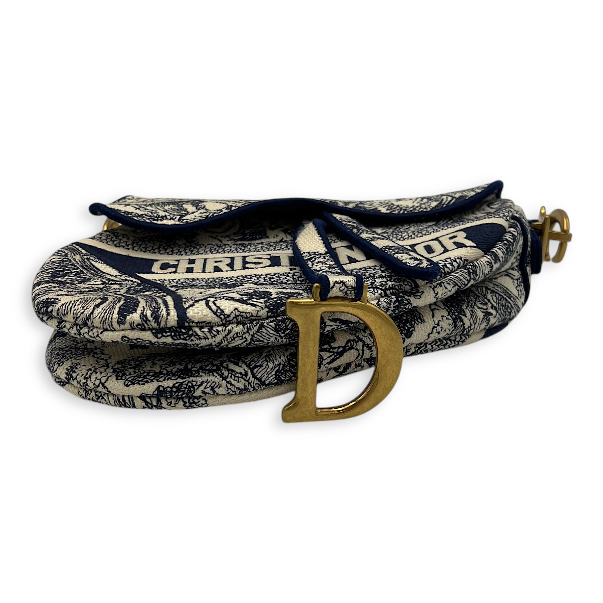 Saddle Shoulder Bag Blue in Jacquard, Gold hardware - Image 6