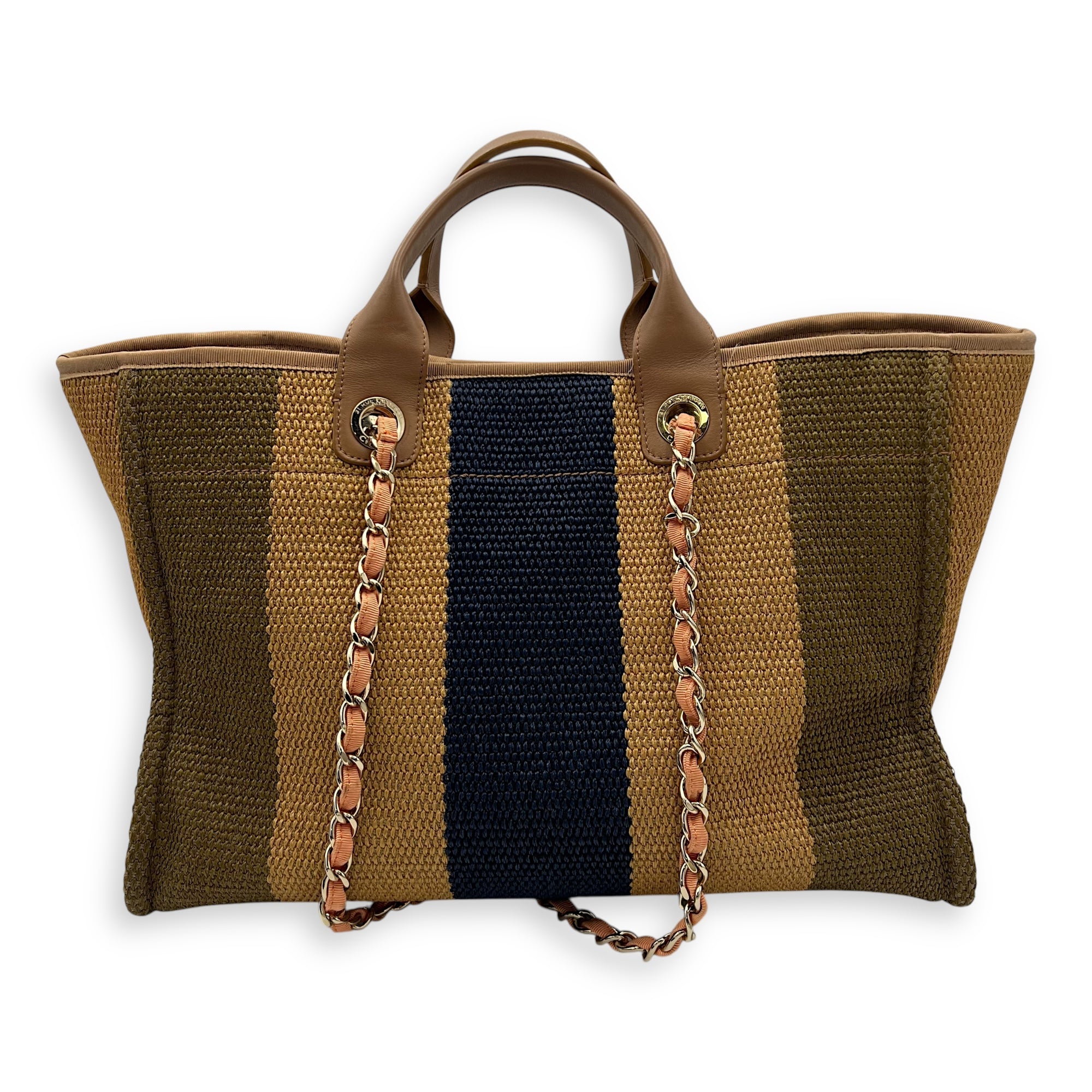 Deauville Medium Brown Tote Bag in Raffia, Gold hardware - Image 3