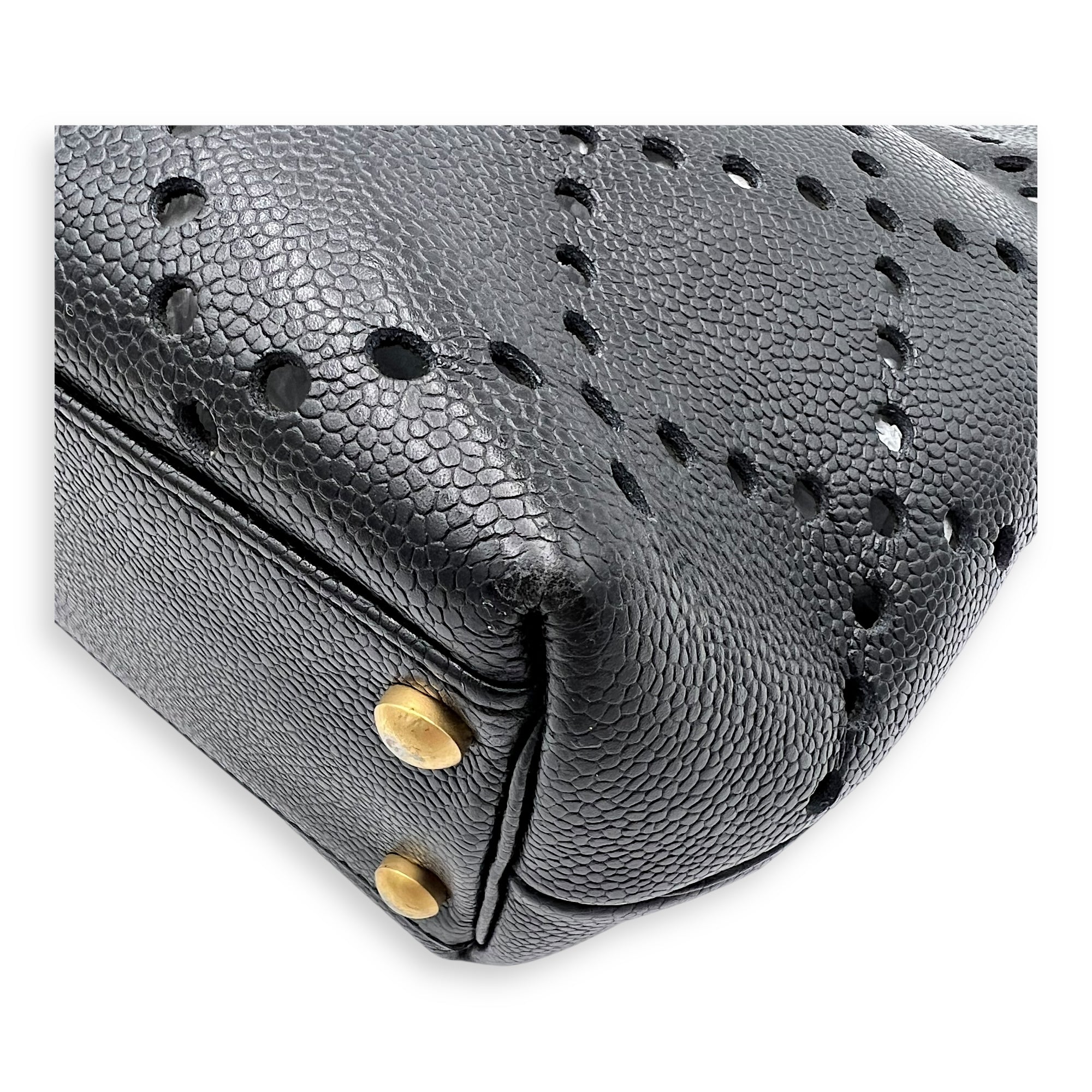 CC Perforated Black Tote Bag in Caviar Leather, Acrylic hardware - Image 8