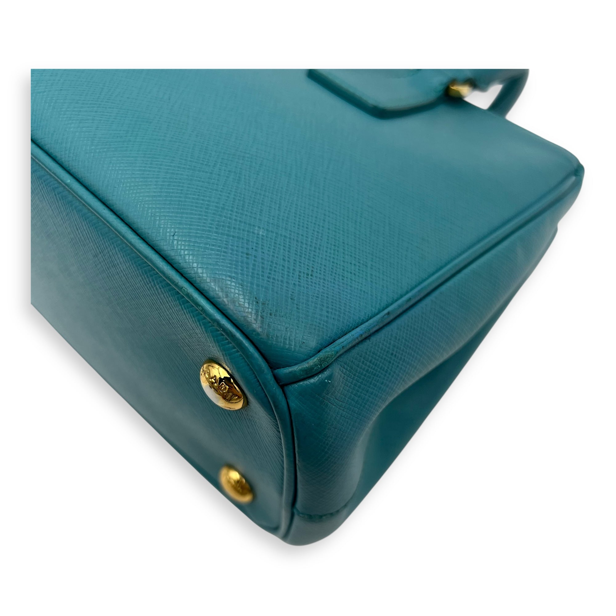 Galleria Top Handle Bag Blue in Saffiano Leather, Gold hardware - Image 9