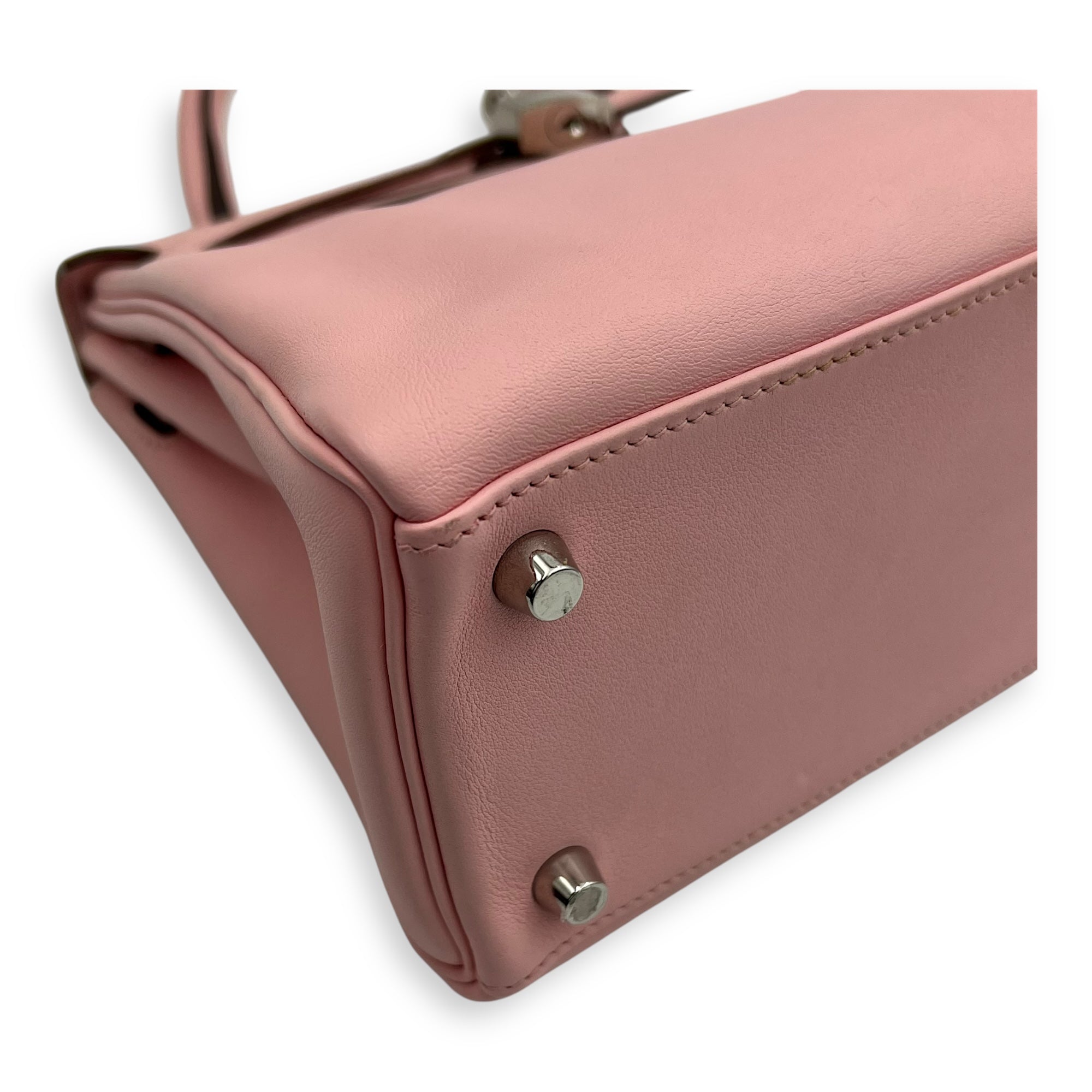 Kelly 25 Sakura Pink Top Handle Bag in Swift, Palladium hardware - Image 12
