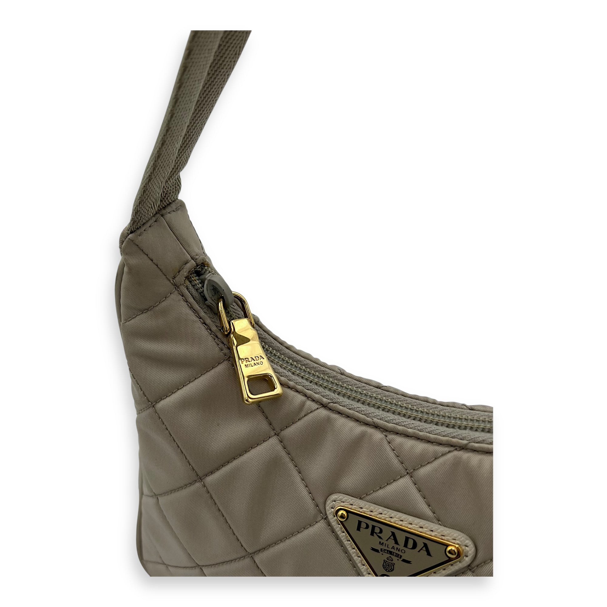 Re-Edition Shoulder Bag Beige in Re-Nylon, Gold hardware - Image 9