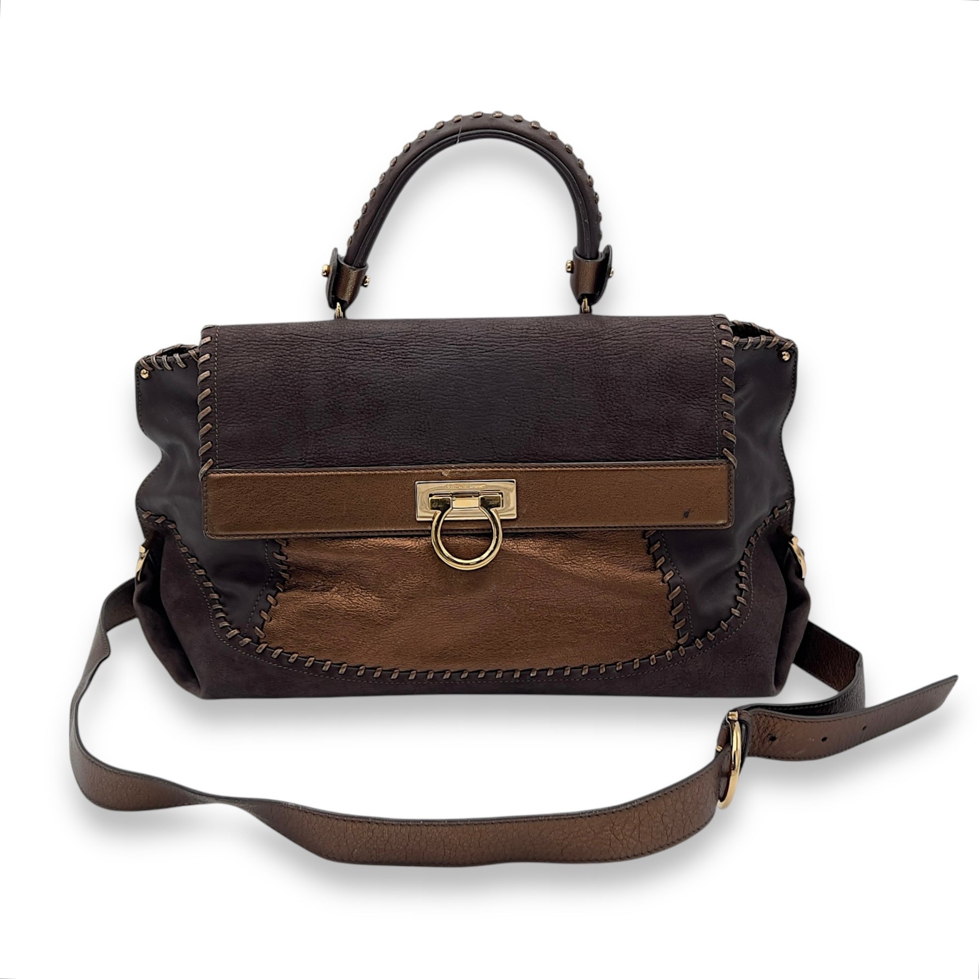 Tote Medium Brown Top Handle Bag in Calfskin, Gold hardware - Image 14
