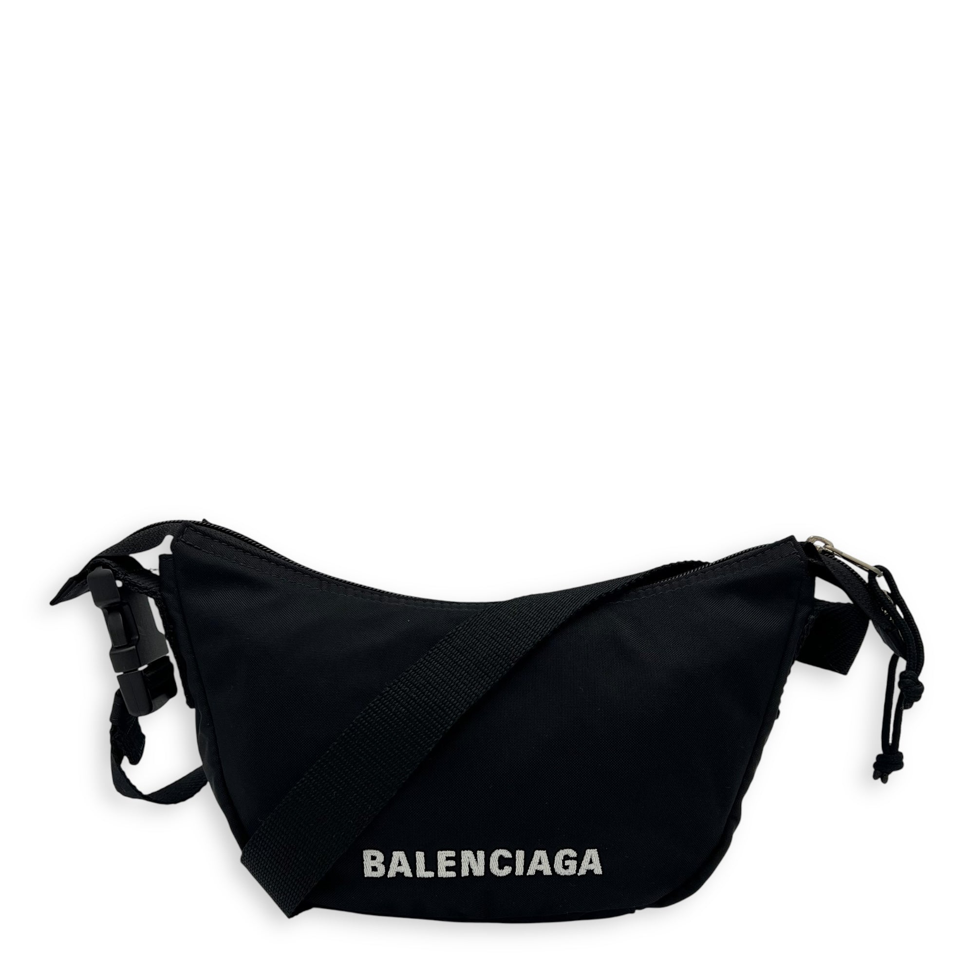 Logo Shoulder Bag Black in Canvas, Silver hardware