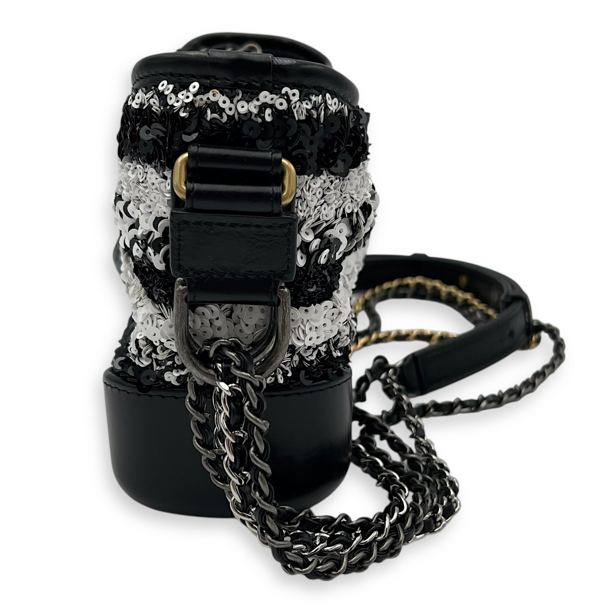 Gabrielle Small Black - White Shoulder Bag in Sequins, Gold hardware - Image 5