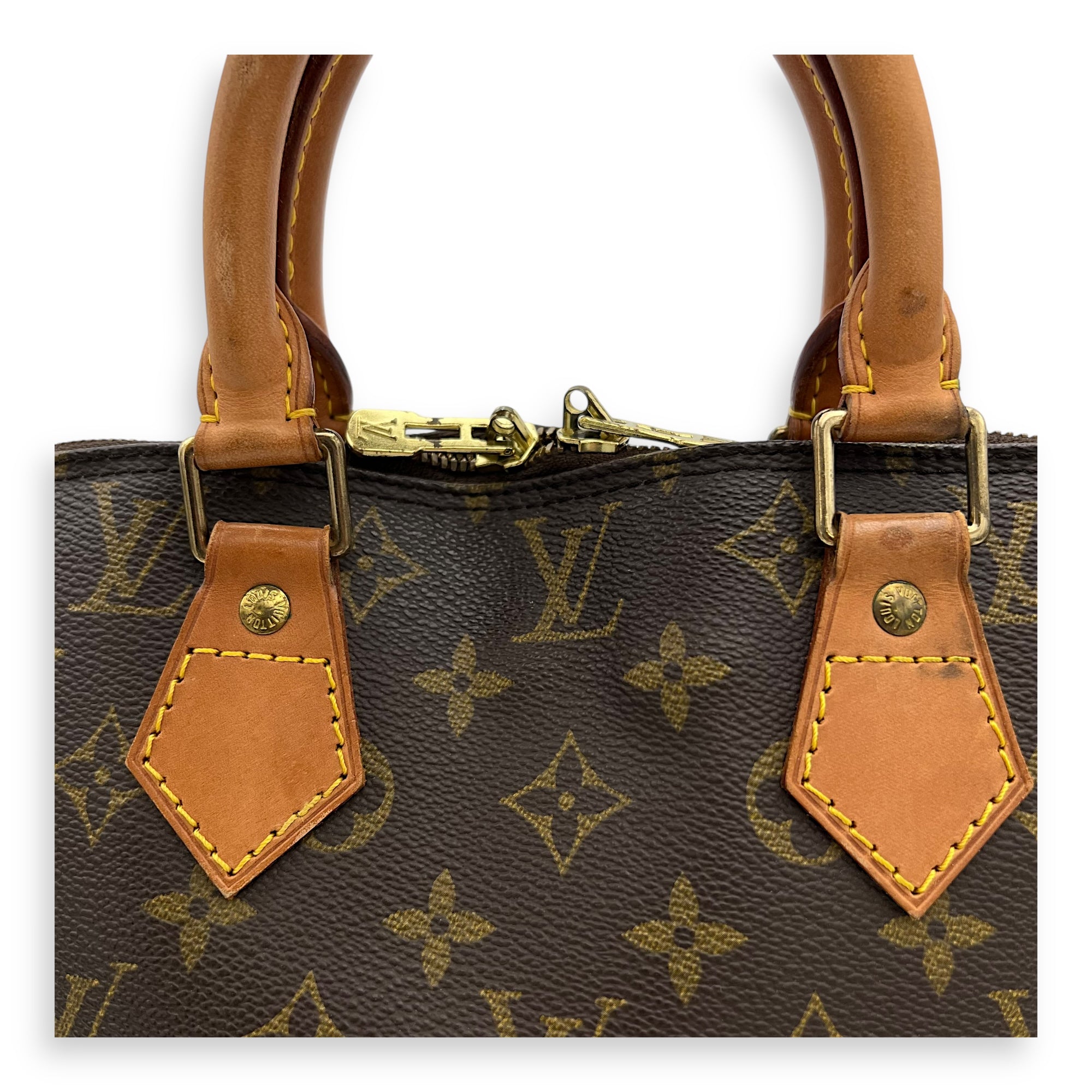 Alma Top Handle Bag PM Brown in Monogram Coated Canvas, Gold hardware - Image 10