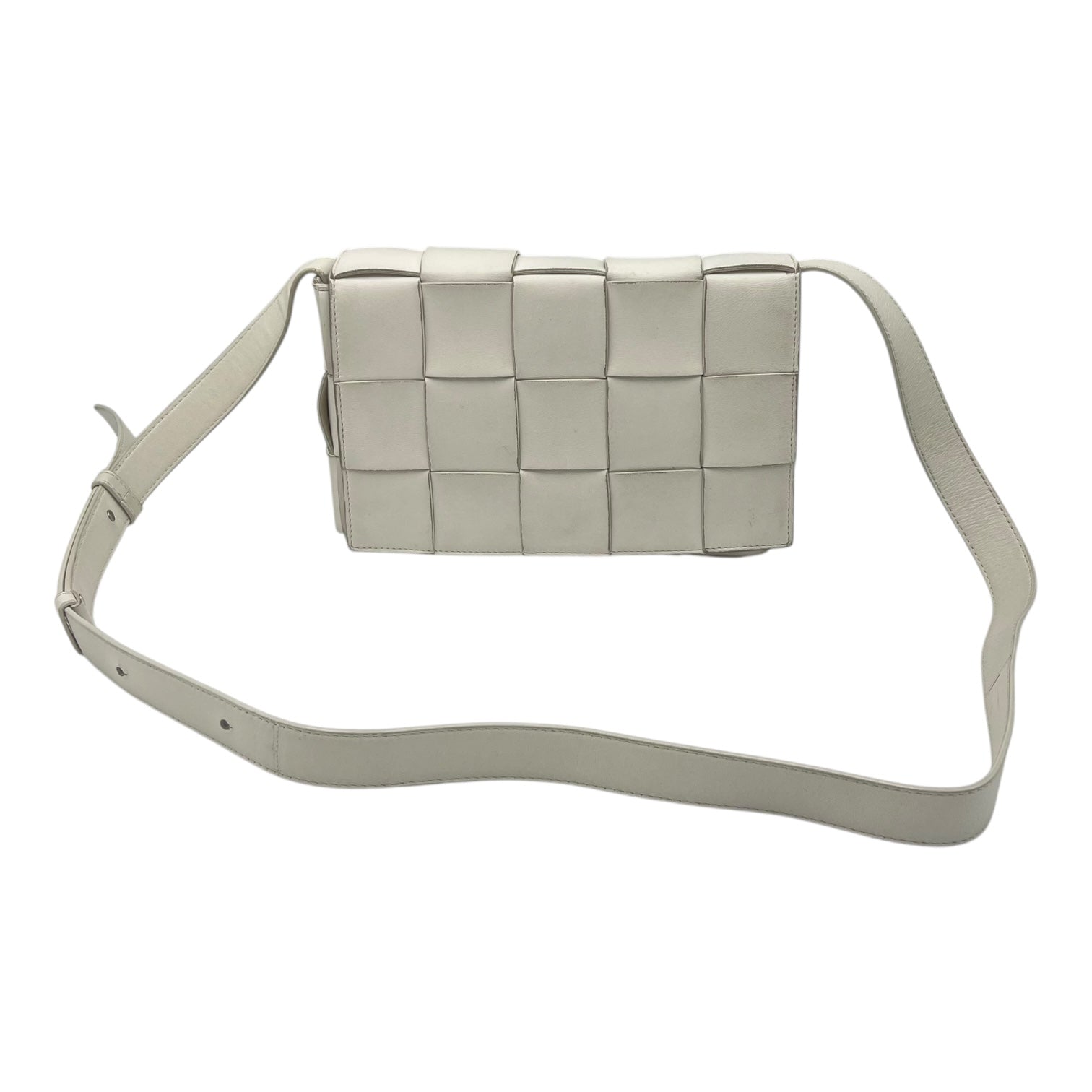 Cassette Crossbody Bag White in Calfskin, Silver hardware - Image 10