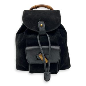 Bamboo Backpack Black in Suede Leather, Gold hardware