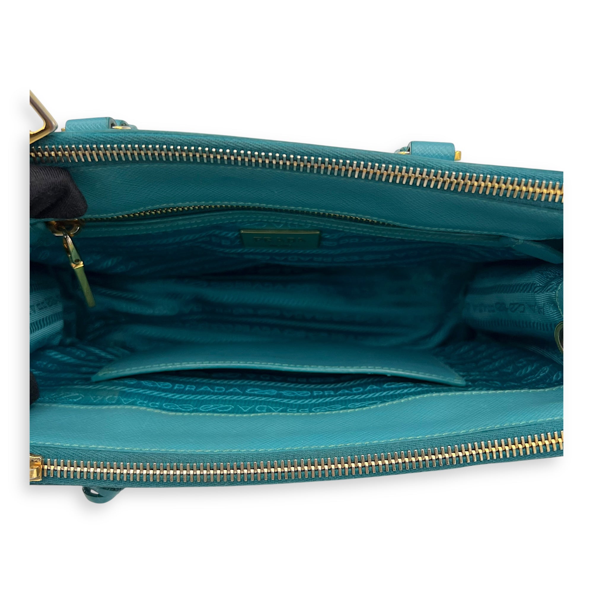 Galleria Top Handle Bag Blue in Saffiano Leather, Gold hardware - Image 7